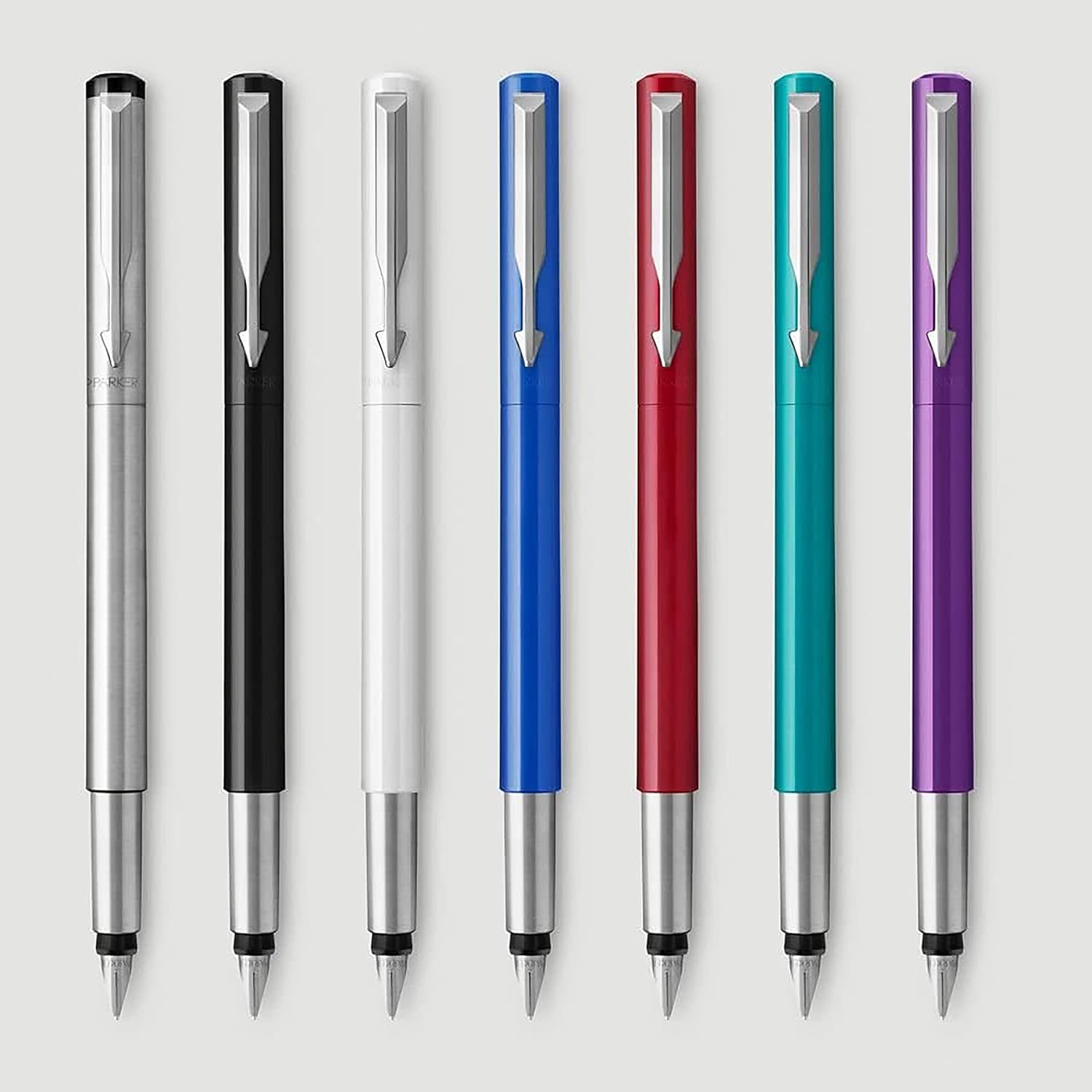 Parker Vector Fountain Pen | Stainless Steel with Chrome Trim | Medium Nib | Blue Ink | Hangtab 3