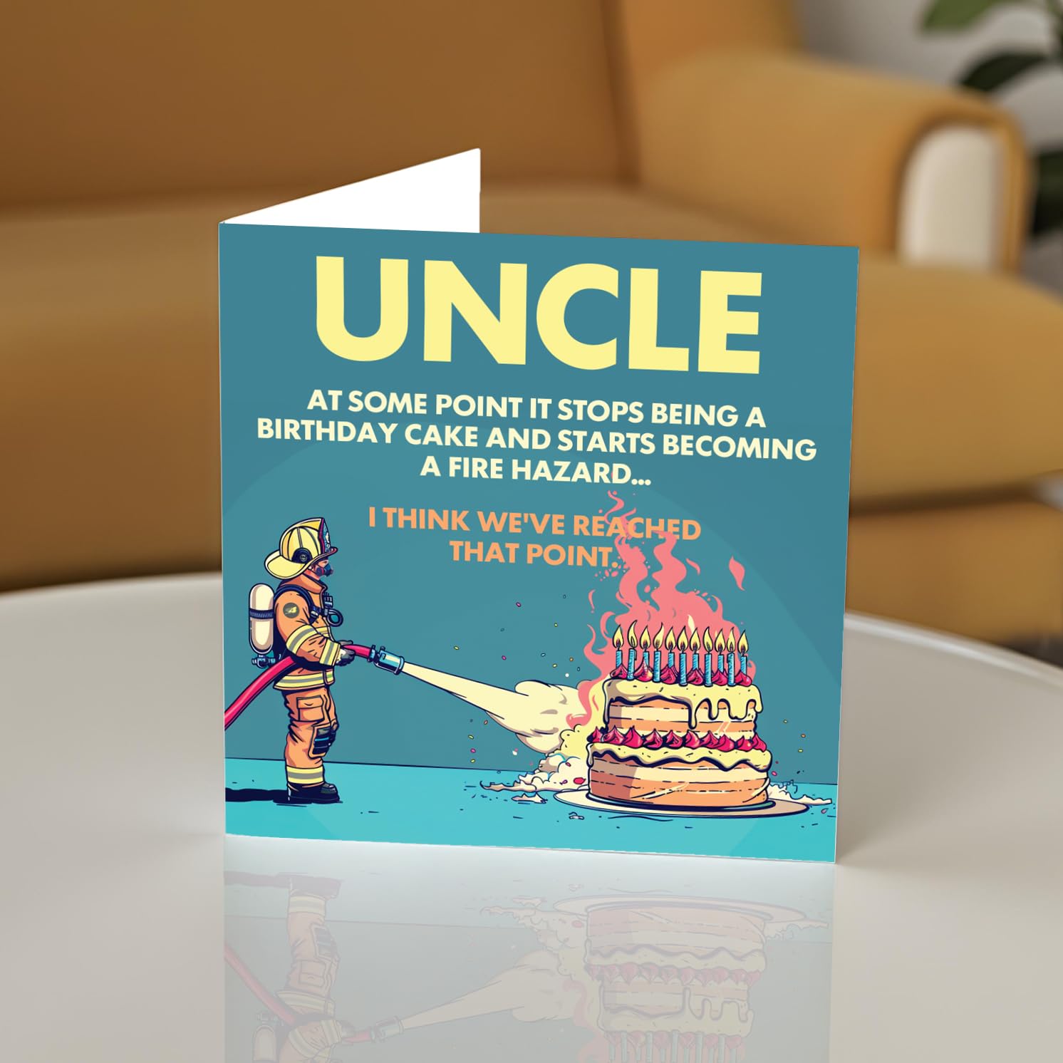 Stuff4 Funny Rude Uncle Birthday Card - Fire Hazard Cake Joke | 145mm x 145mm 3