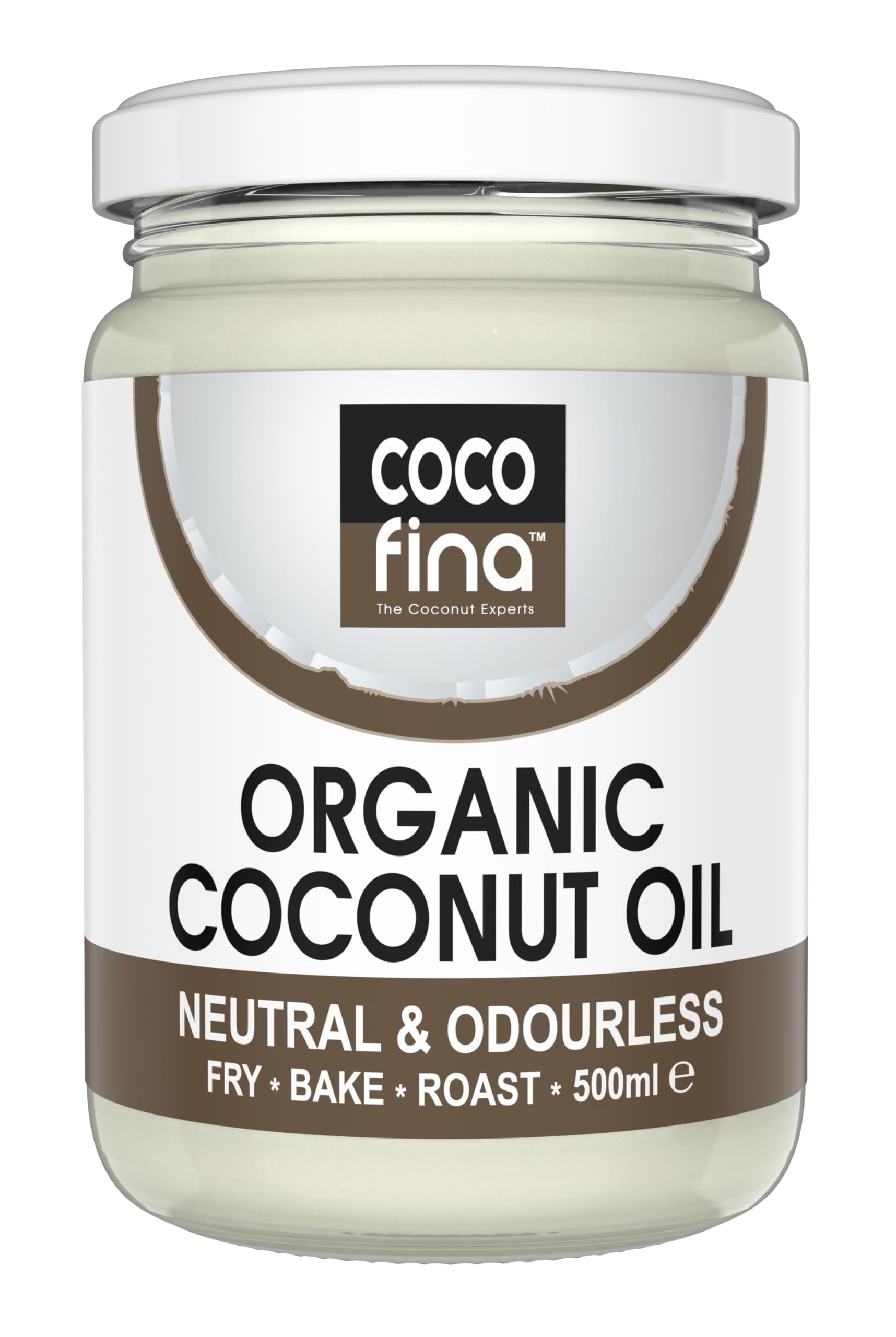 Cocofina Organic Neutral Coconut Oil - Odourless & Flavourless | High Smoke Point | 500ml Glass Jar