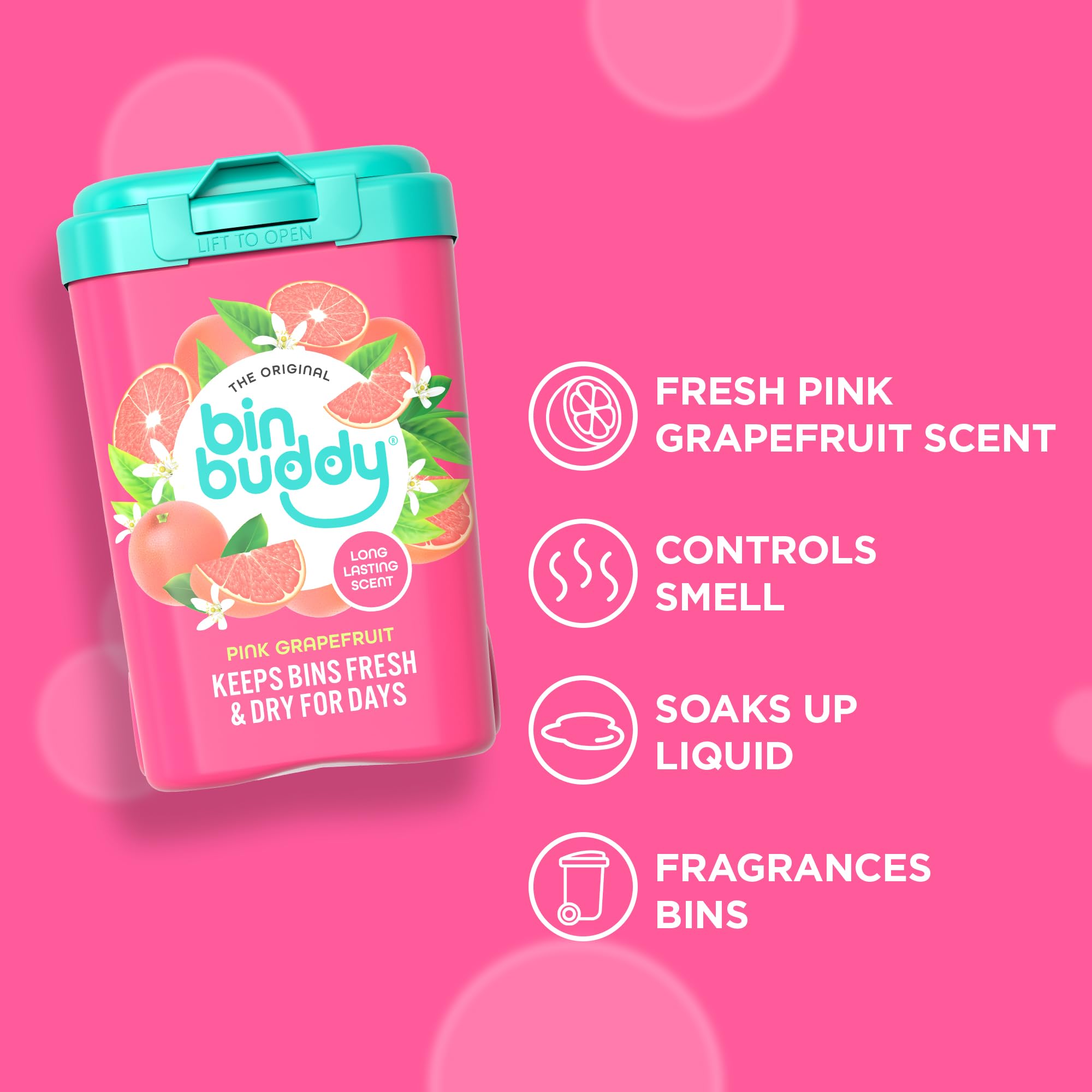 Bin Buddy Pink Grapefruit Bin Deodoriser Powder - Absorbs Mess & Eliminates Odour | Pack of 3 (450g Each) 2