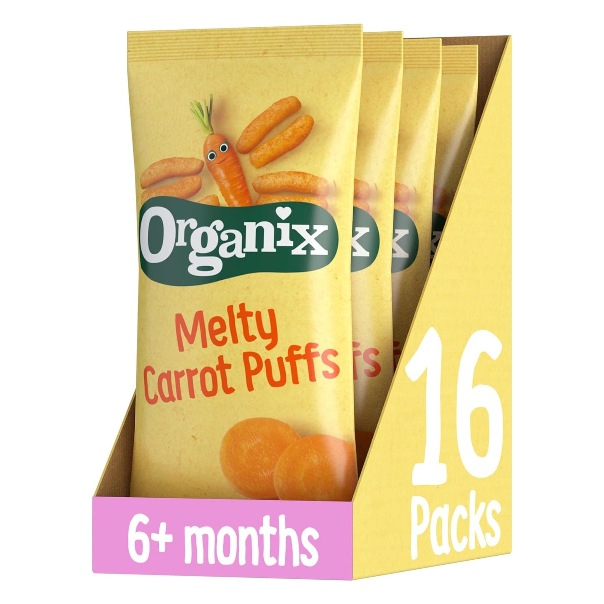 Organix Melty Carrot Puffs, Bio-Babysnack, Fingerfood, Multipack, 4 x 216 g
