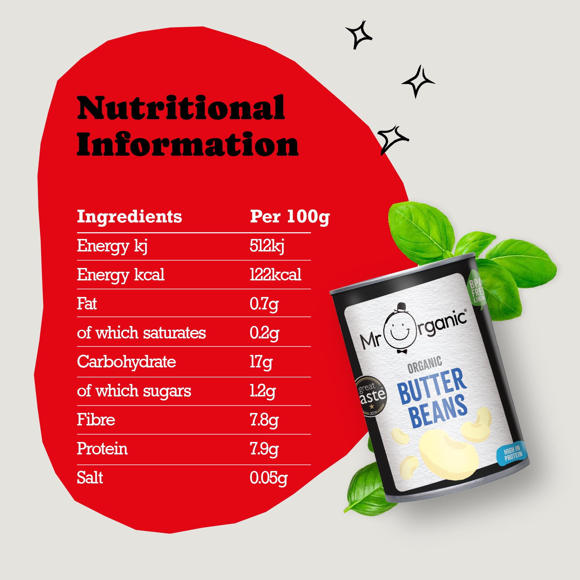 Mr Organic Butter Beans 400 g – Bio, vegan, glutenfrei, gentechnikfrei 3
