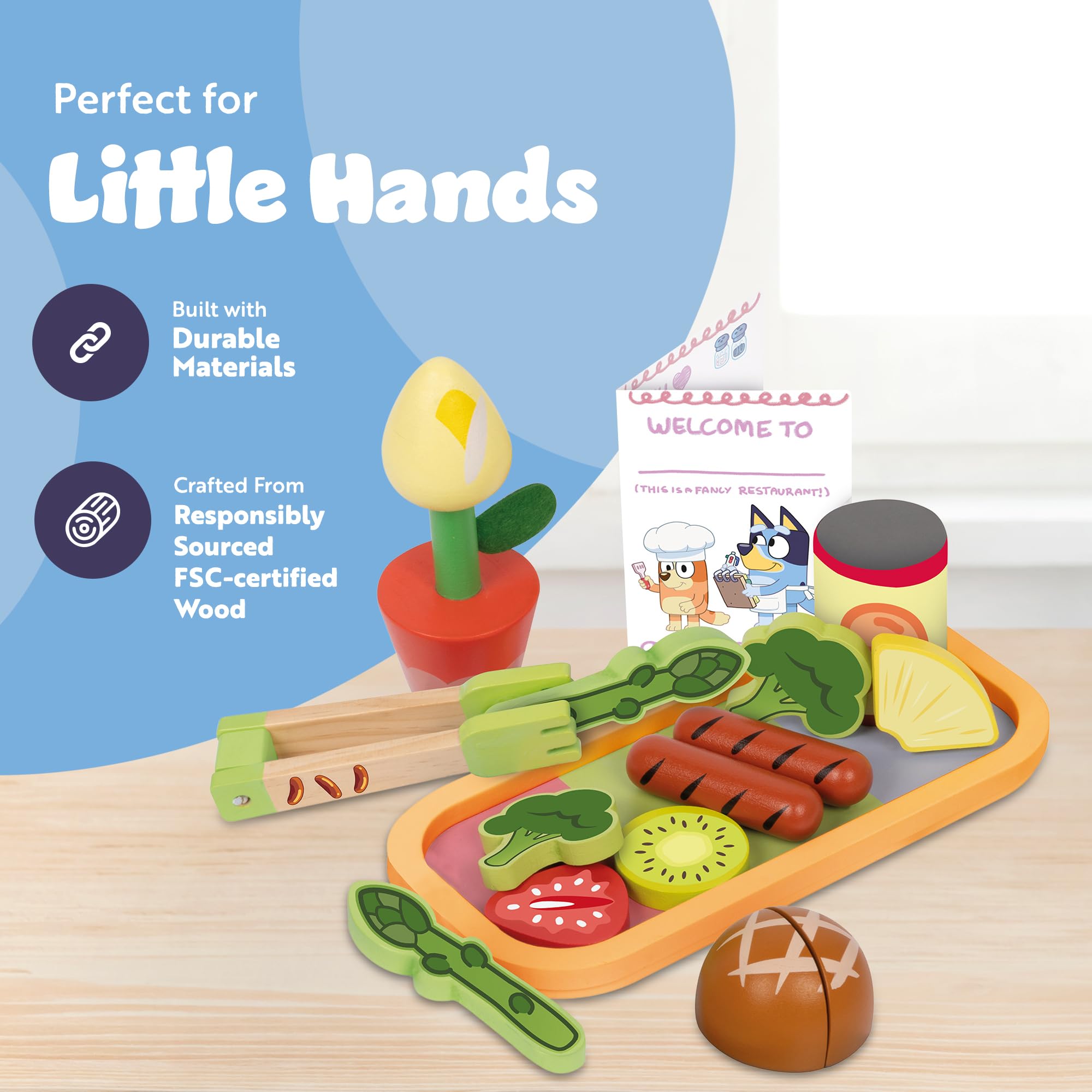 Bluey Dine In with Bluey Wooden Toy Set - 32-Piece Role-Play Kit | FSC-Certified Wood 3