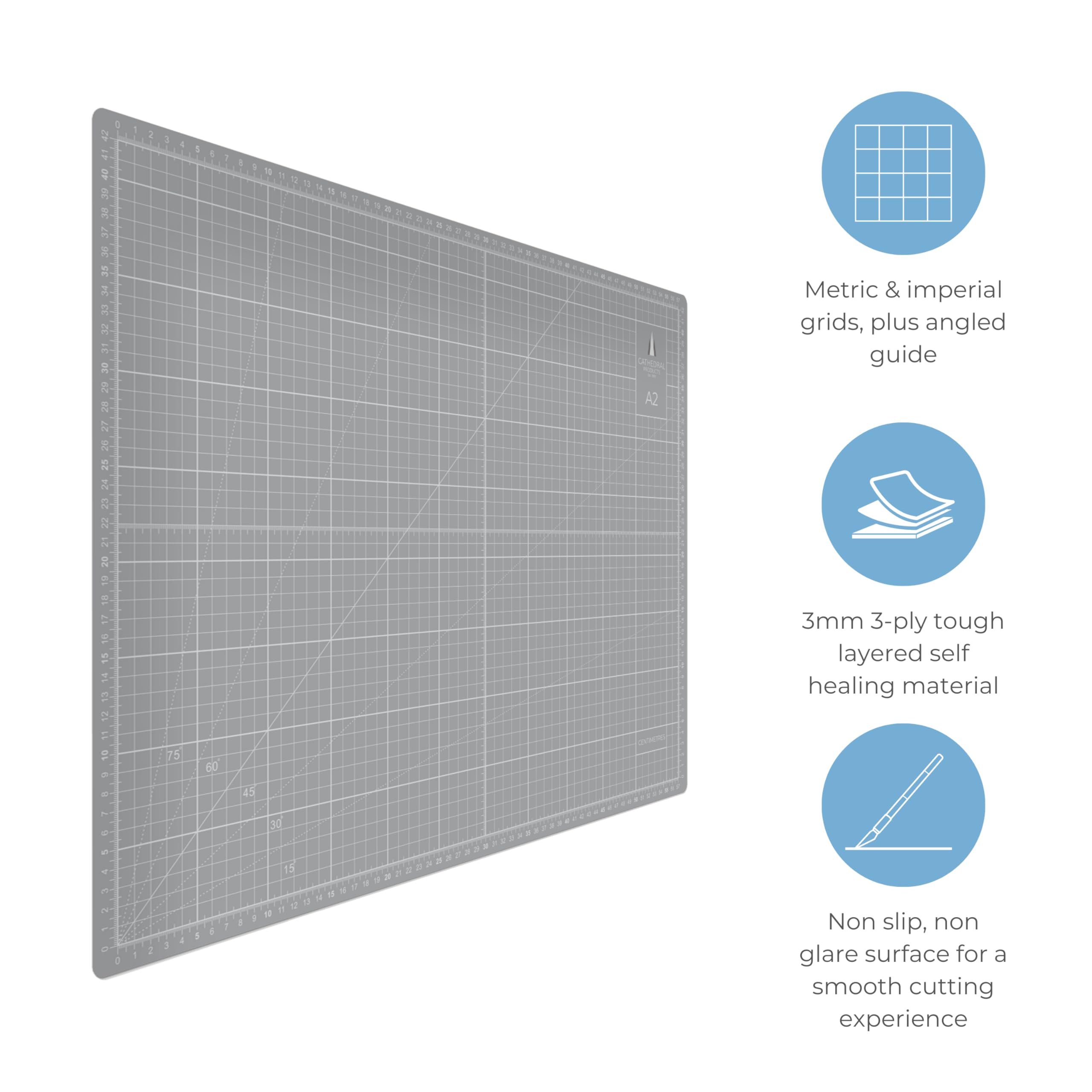 Cathedral Products A2 Double-Sided Self-Healing Cutting Mat | 3mm Thick | Grey 3
