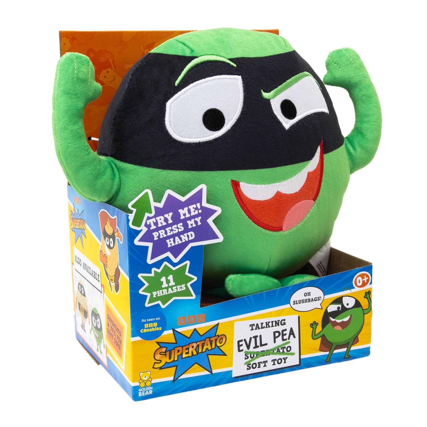 Talking Evil Pea Soft Toy - Interactive Plush from Supertato Books & CBeebies Series