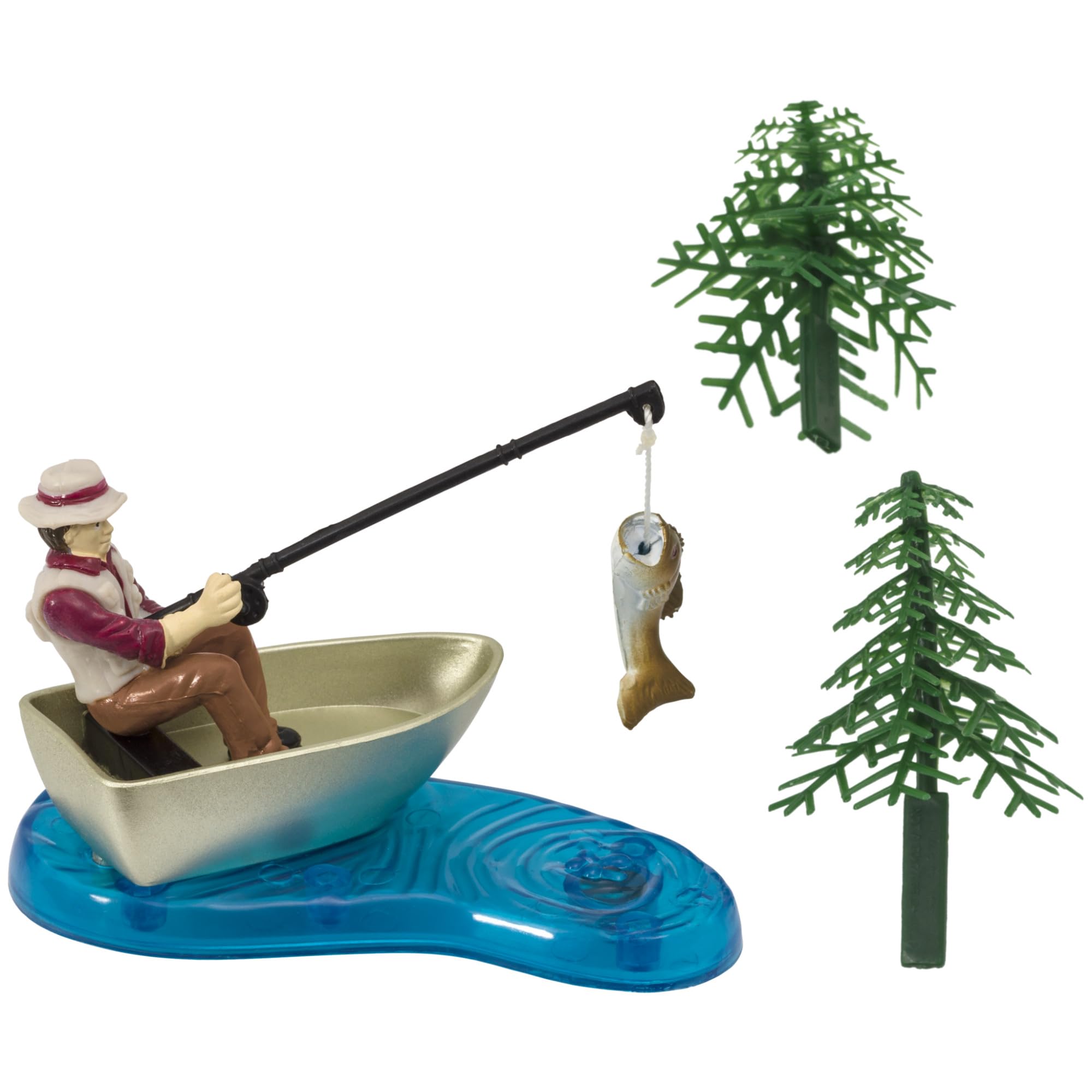 DecoPac Fisherman with Action Fish Cake Topper - 4 Piece Set | Reusable Plastic Decoration 3