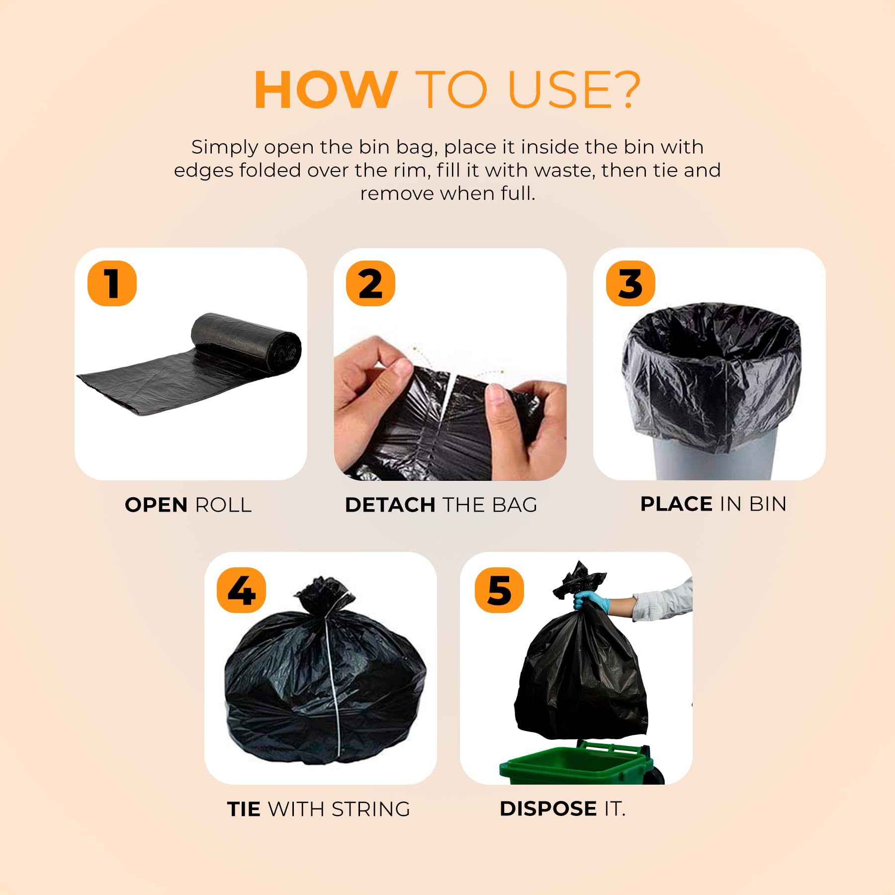 Roe Tenpo Heavy Duty Bin Bags - 100 Pack, 70L Capacity, 30 Micron Thick | Recycled Plastic 8