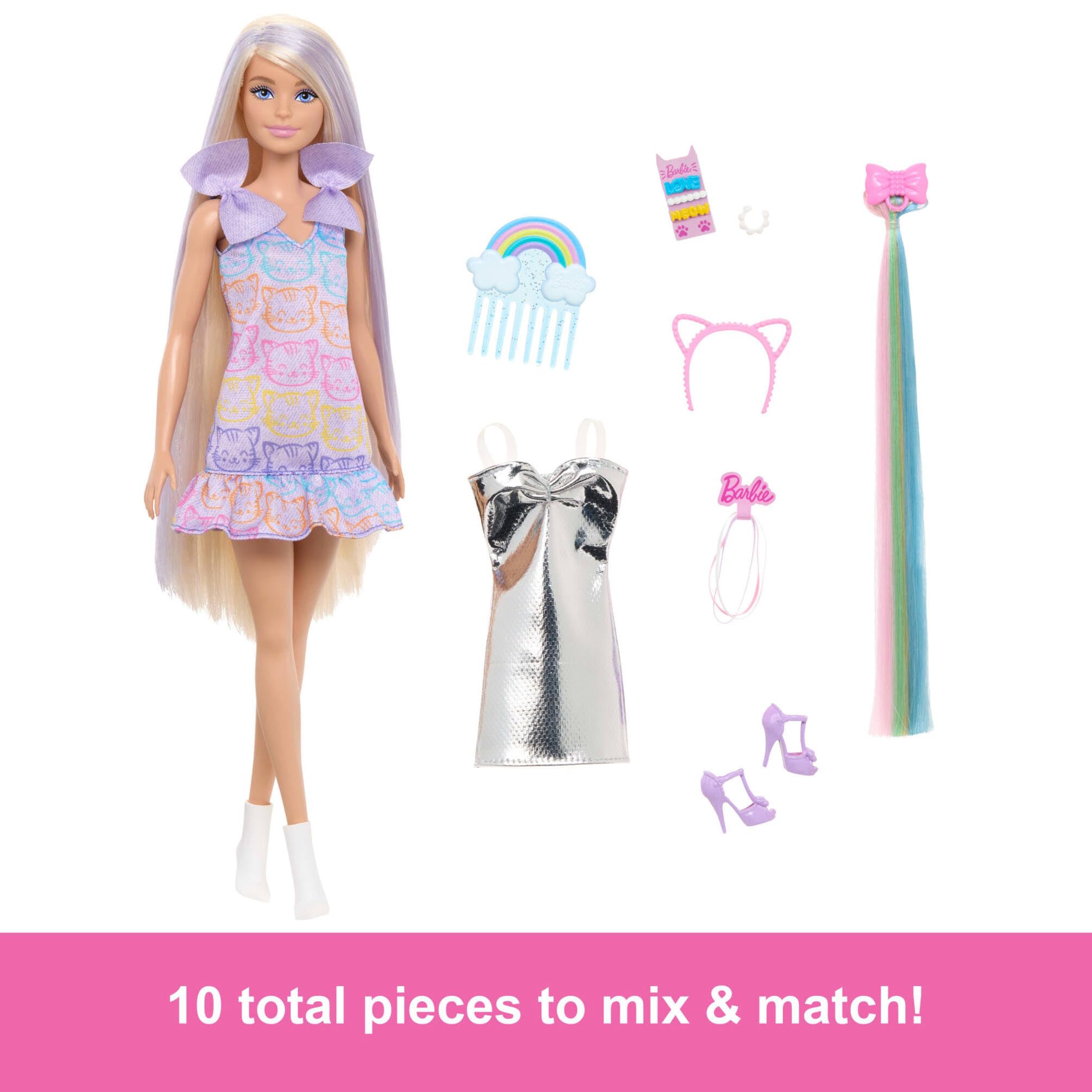 Barbie Fun & Fancy Doll with Extra-Long Blonde Hair, 2 Dresses, 2 Pairs of Shoes, 5 Styling Pieces 3
