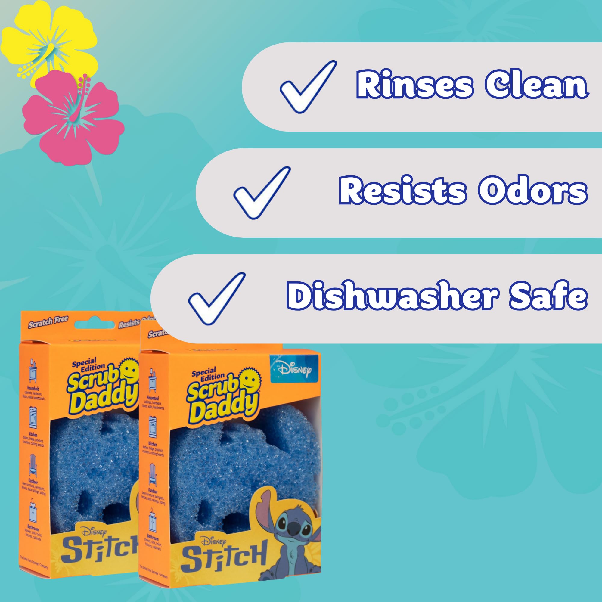 Scrub Daddy Disney Stitch FlexTexture Spülschwamm, Doppelpack – Topfreiniger mit Smiley-Gesicht für Küche und Bad 4