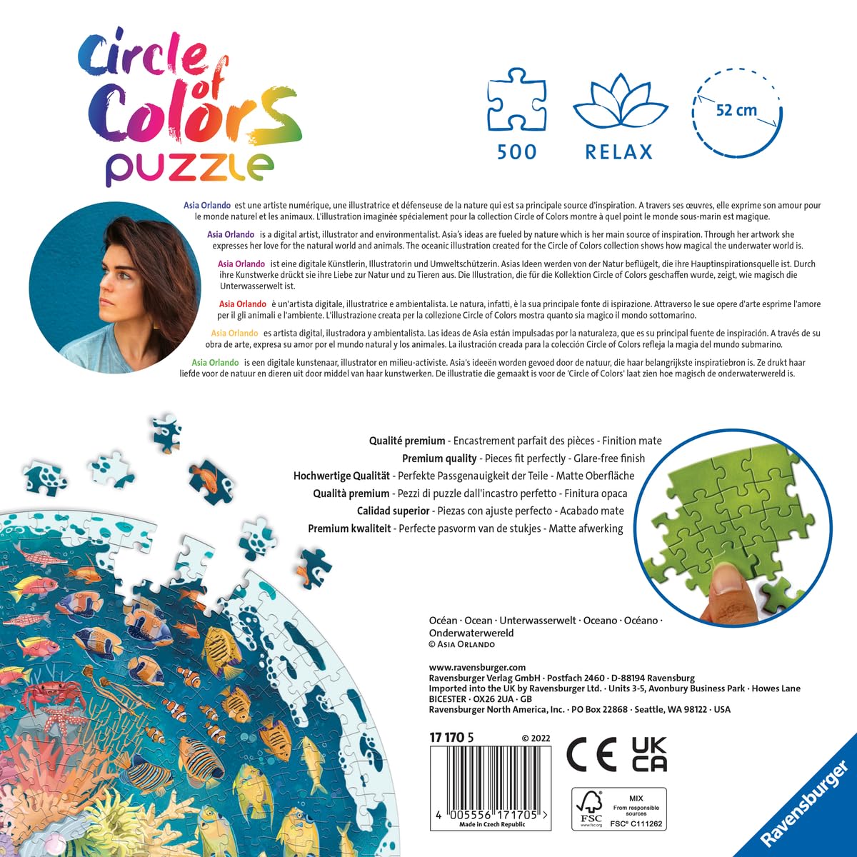 Ravensburger Circle of Colours Oceans Circular 500 Piece Jigsaw Puzzle | 52 cm Diameter | Ages 10+ 3