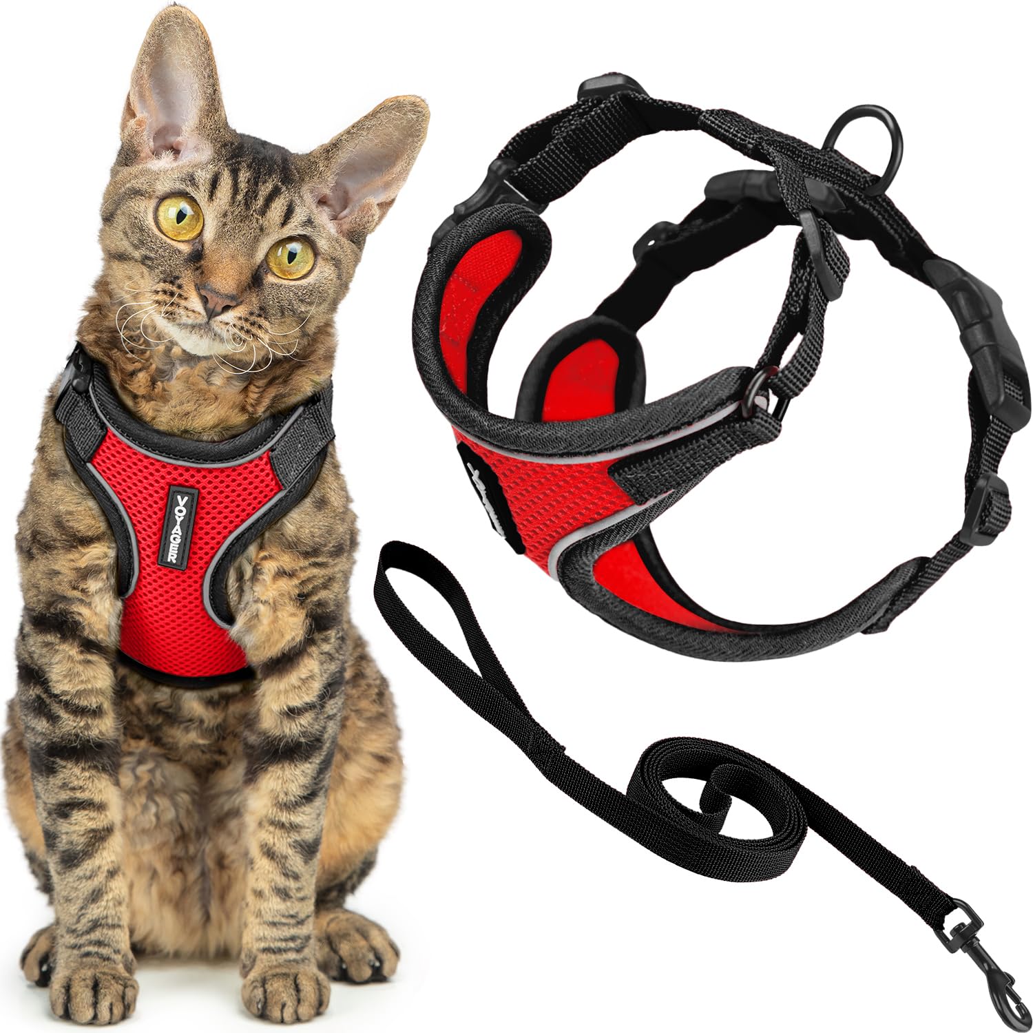 Best Pet Supplies Voyager Escape Proof Cat Harness and Leash Set - Reflective Stitching, All-Weather Air Mesh | XXS Size | Black Trim-Red 1
