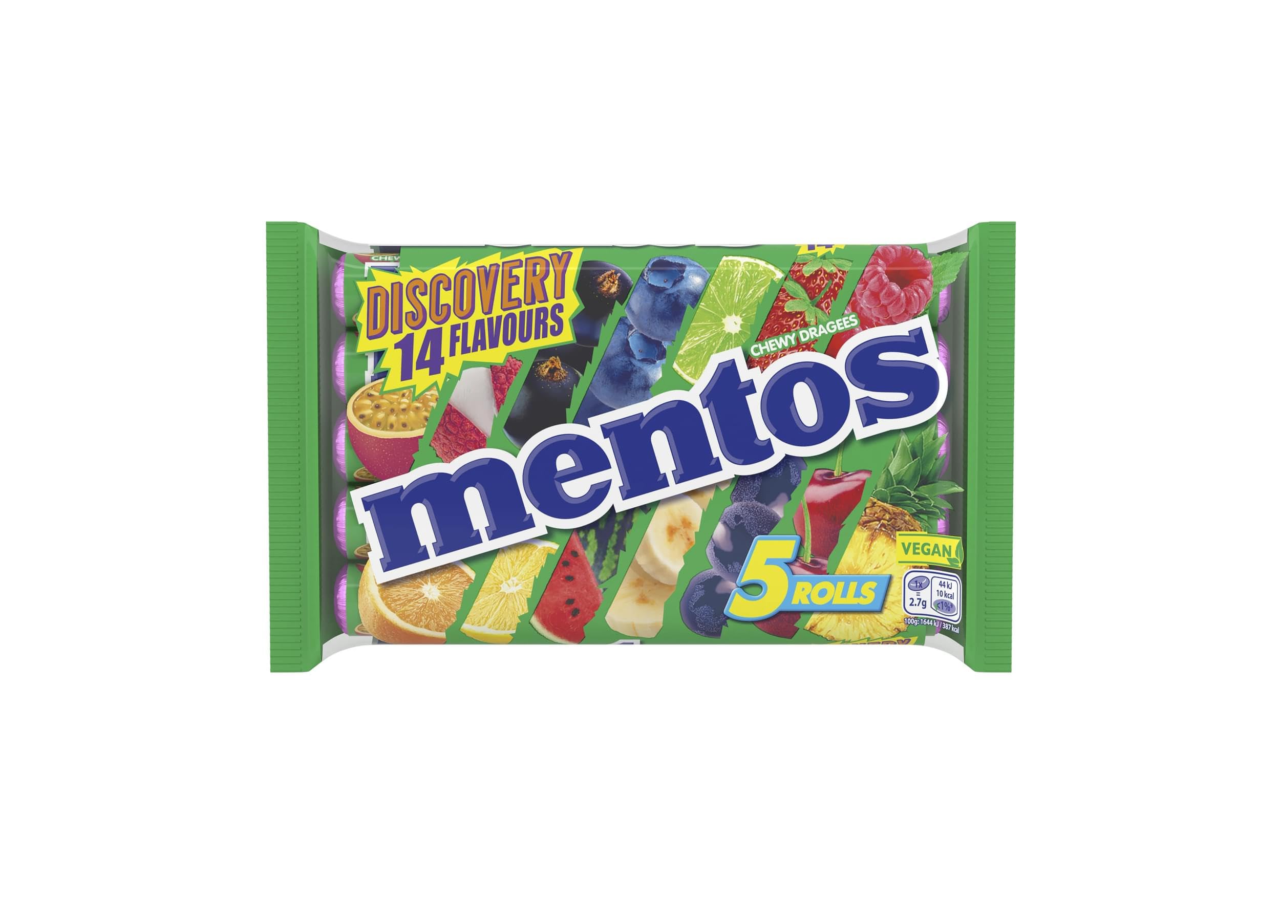 MENTOS Discovery Soft Chews - 5 Rolls of 14 Unique Fruit Flavours | 190g
