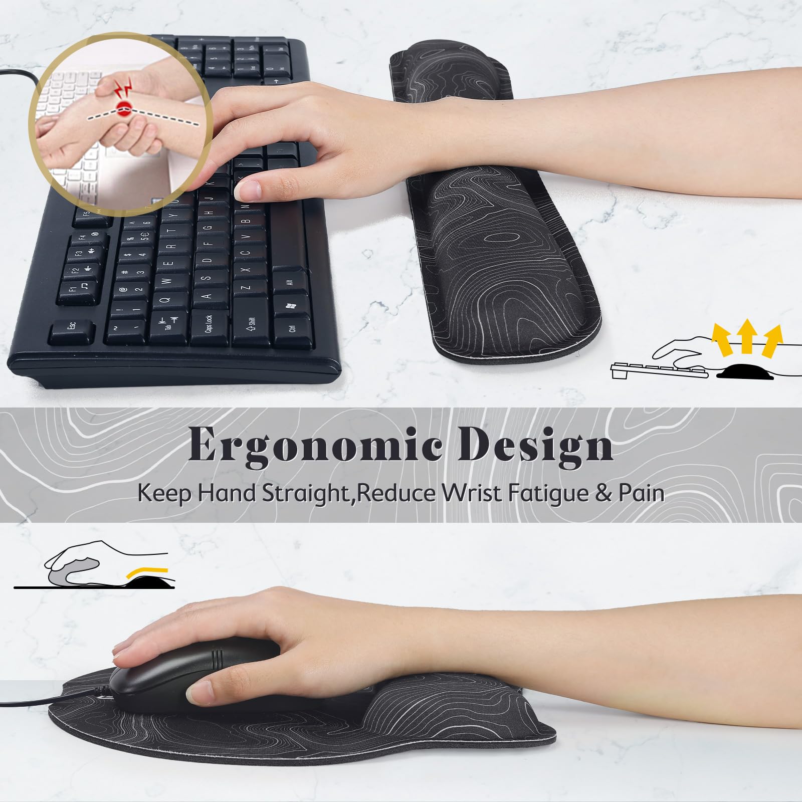Gimars Ergonomic Mouse Pad & Keyboard Wrist Rest Set with Coaster | Gel Support | Map Color 6