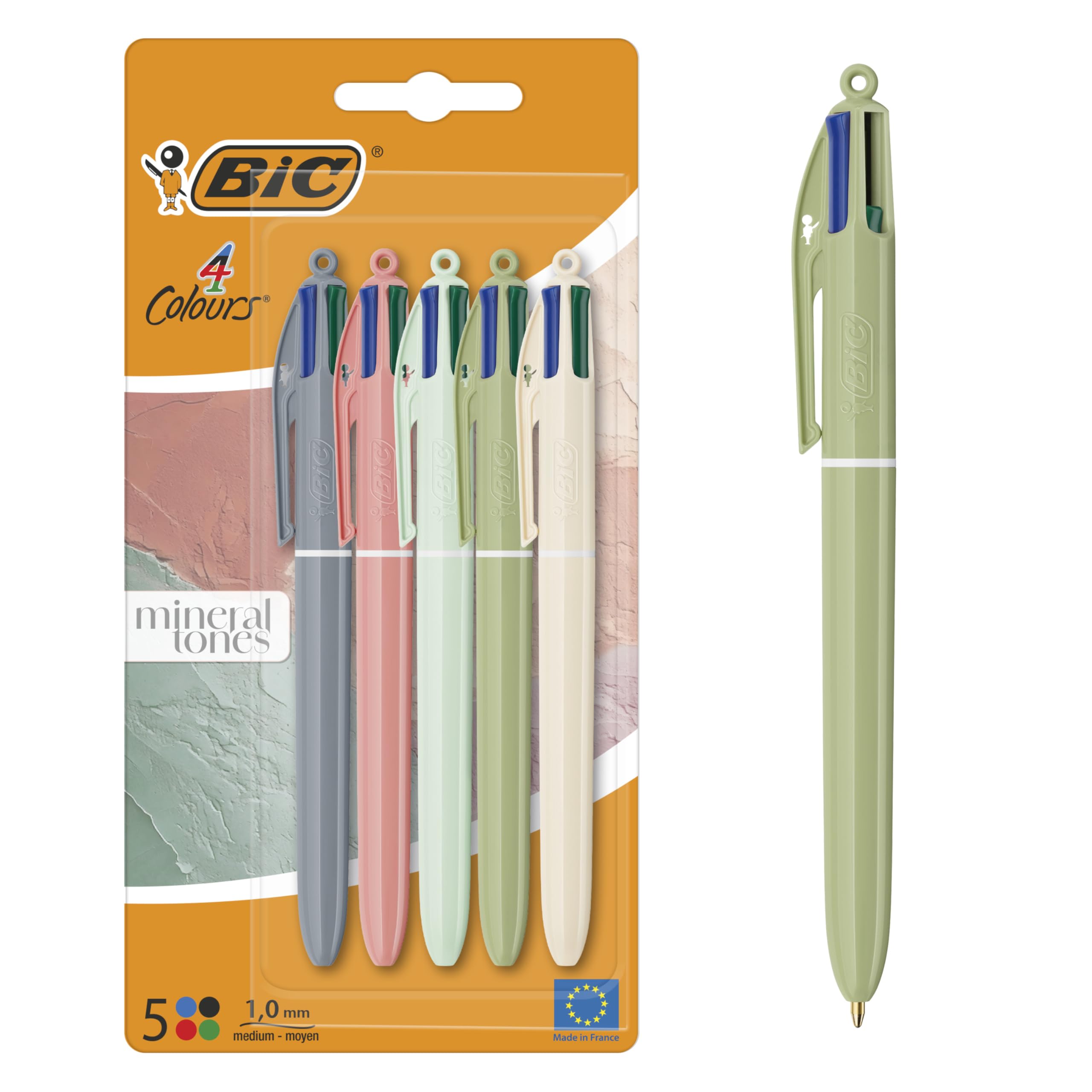 BIC 4 Colours Mineral Tones Ballpoint Pens - Pack of 5 | 1.0 mm Medium Point | Multicolor Ink
