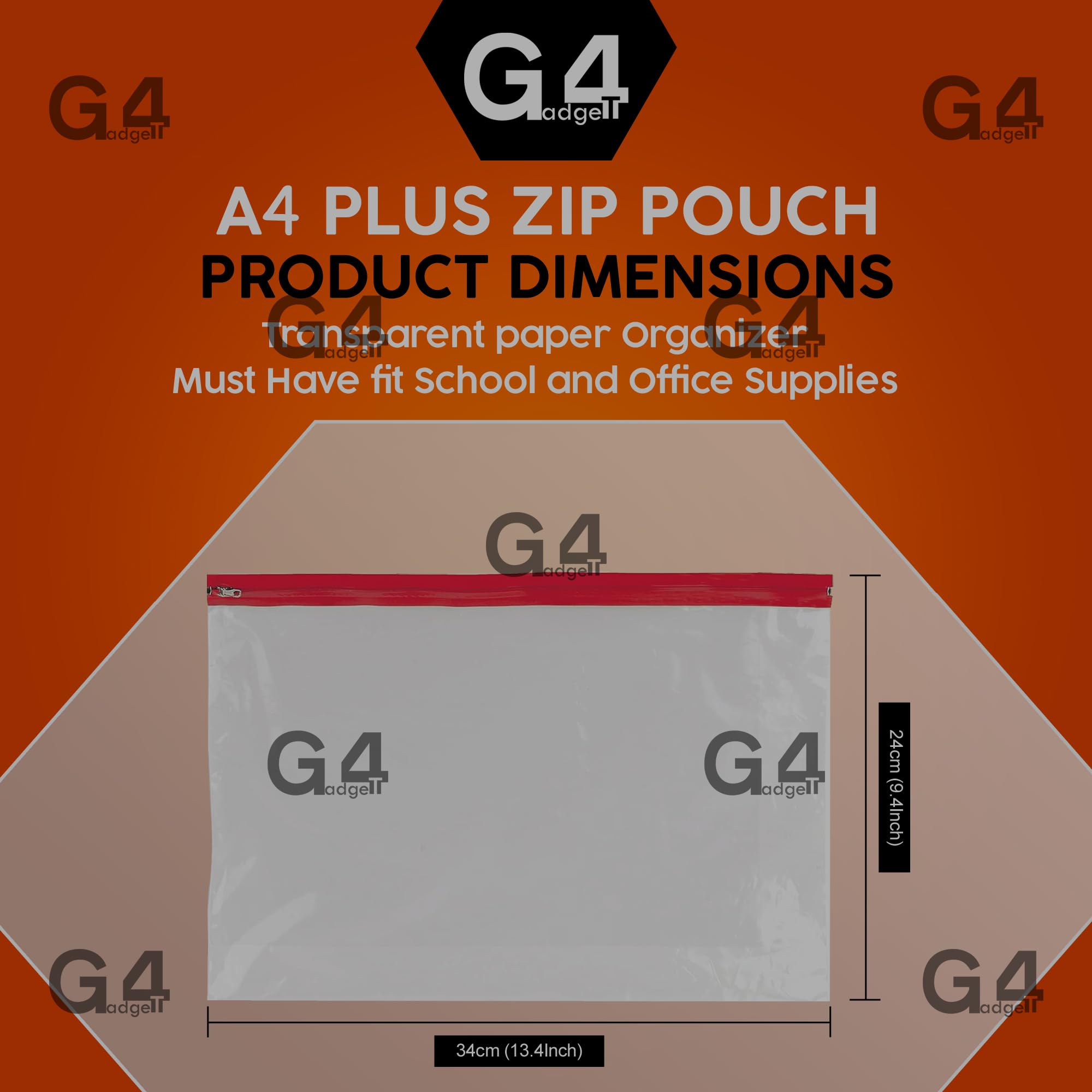 G4GADGET A4 Plus Zipper Pouch Document Bags - Pack of 5 | 370mm x 260mm | Assorted Colors 4