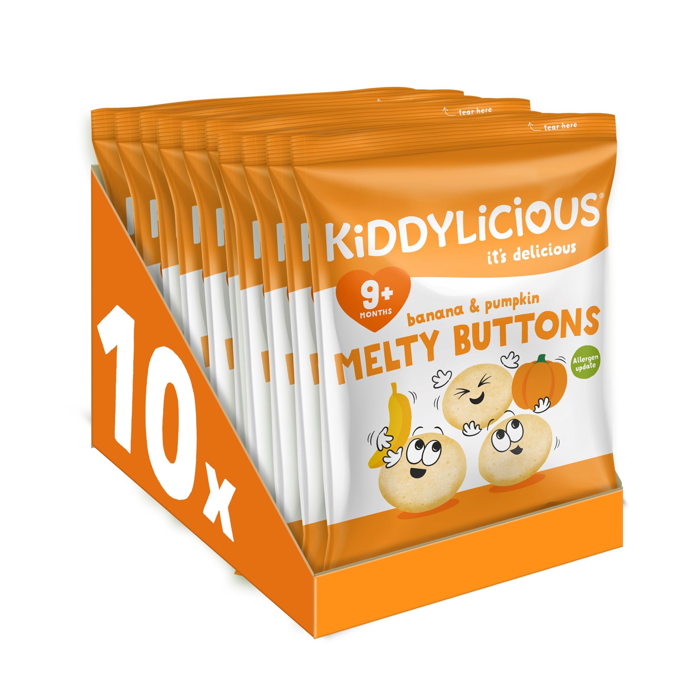Kiddylicious Banana & Pumpkin Melty Buttons - Portion Controlled Finger Food for Kids | Pack of 10