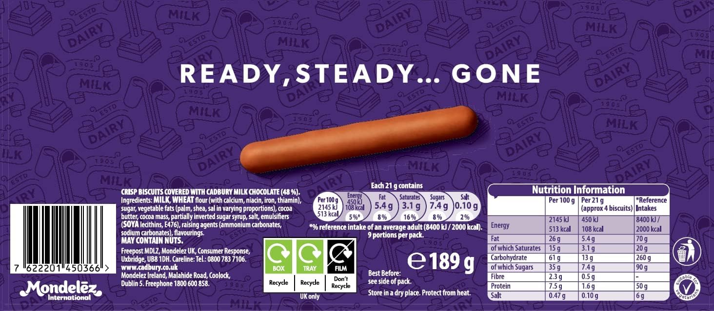 Cadbury Dairy Milk Fingers Milchschokoladenkekse, knusprige Keksfinger mit zarter Schokoladenhülle 5