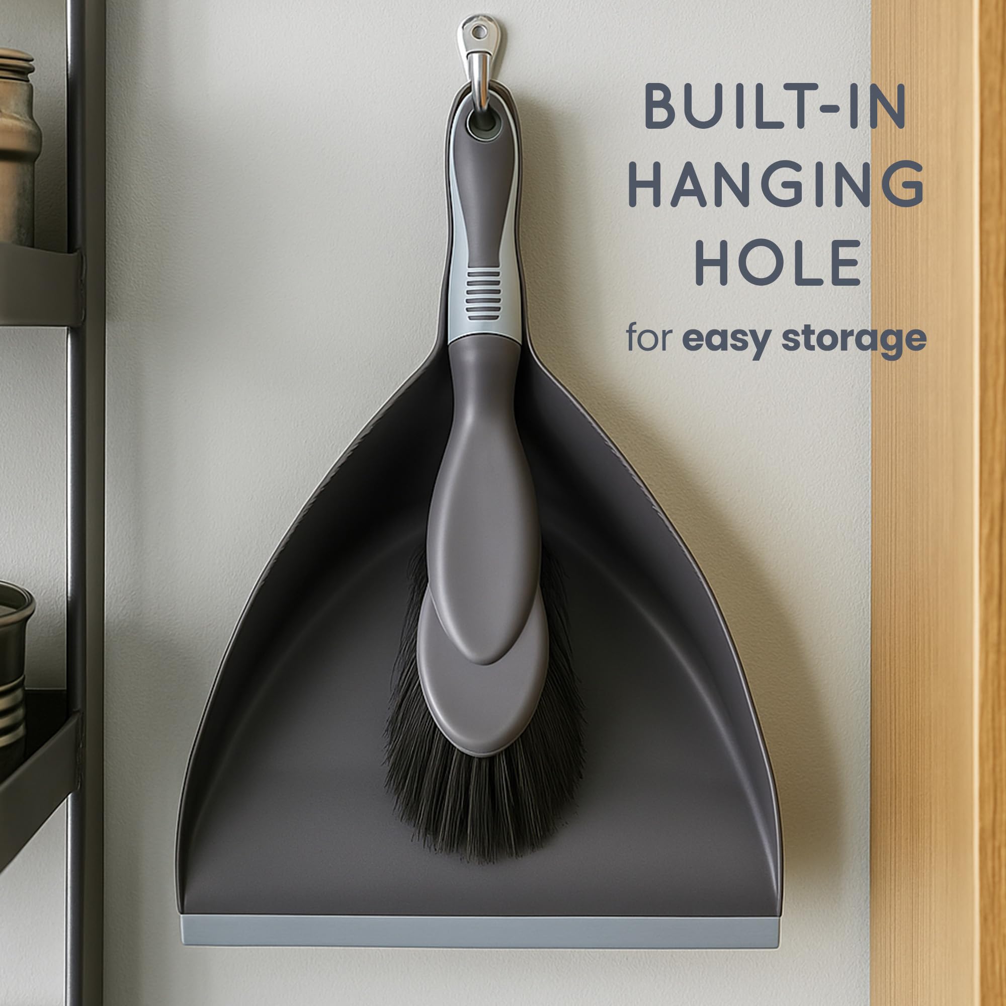 CUQOO Plastic Dustpan and Brush Set - Durable Lightweight Design | Corrugated Edge | Grey 9