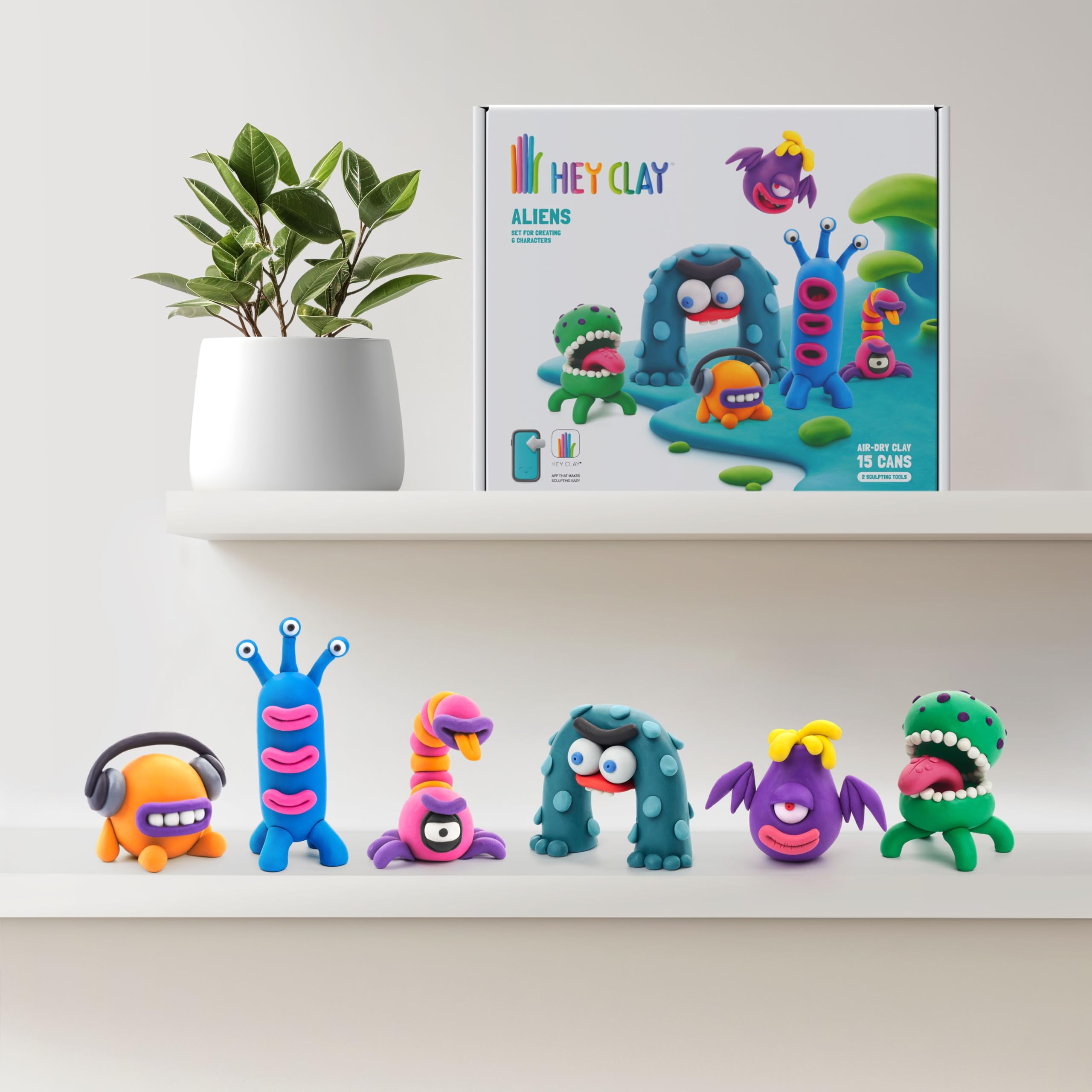 HEY CLAY Aliens Set - 15 Cans Air Dry Clay Modeling Kit for Kids | Non-Toxic, Mess-Free 8
