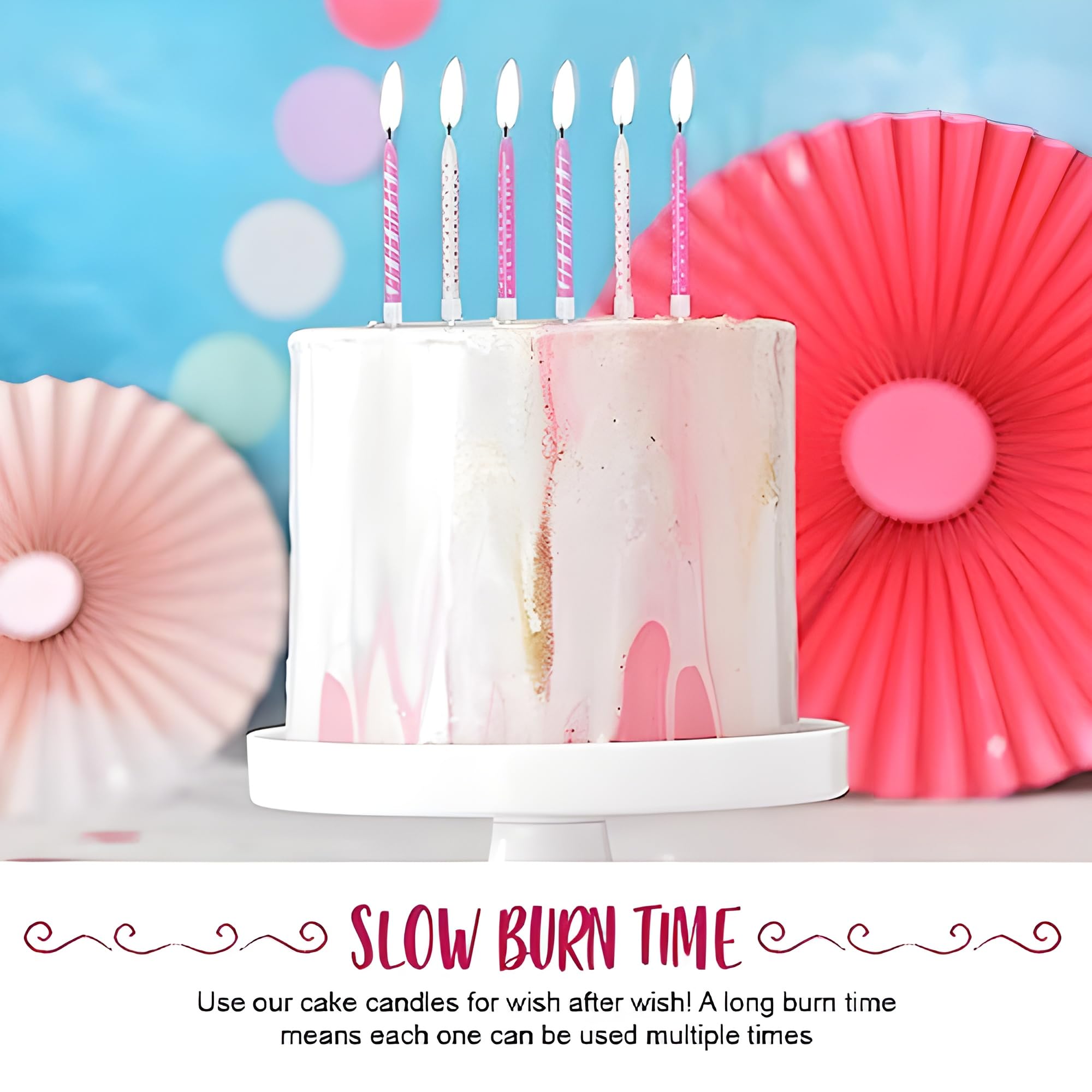 Anniversary House Birthday Candles Set of 12 - Pink Polka Dot and Stripe Prints | Unscented Wax 6