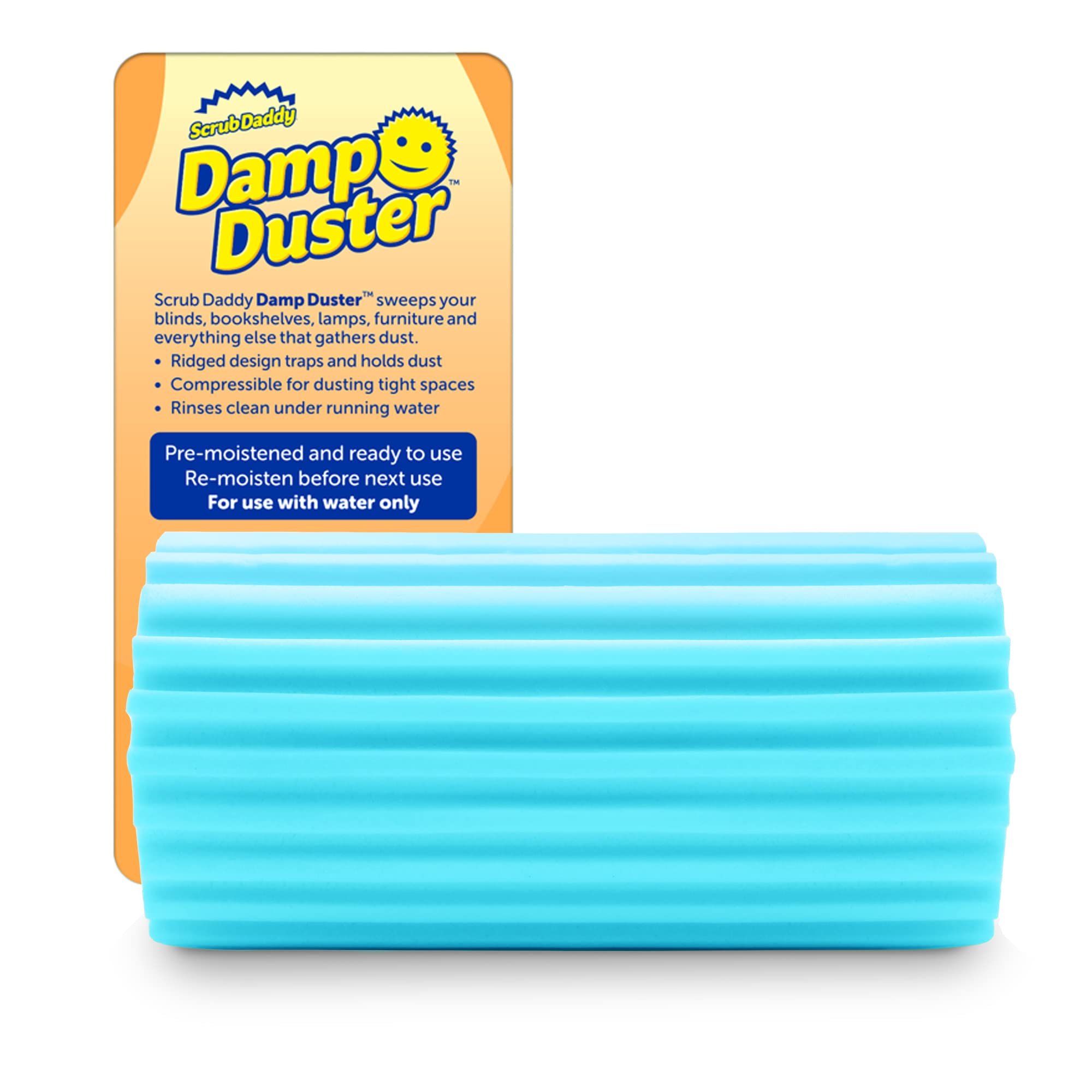 Scrub Daddy Damp Duster - Traps Dust & Debris | Blue, Washable Sponge | 150x60x50mm