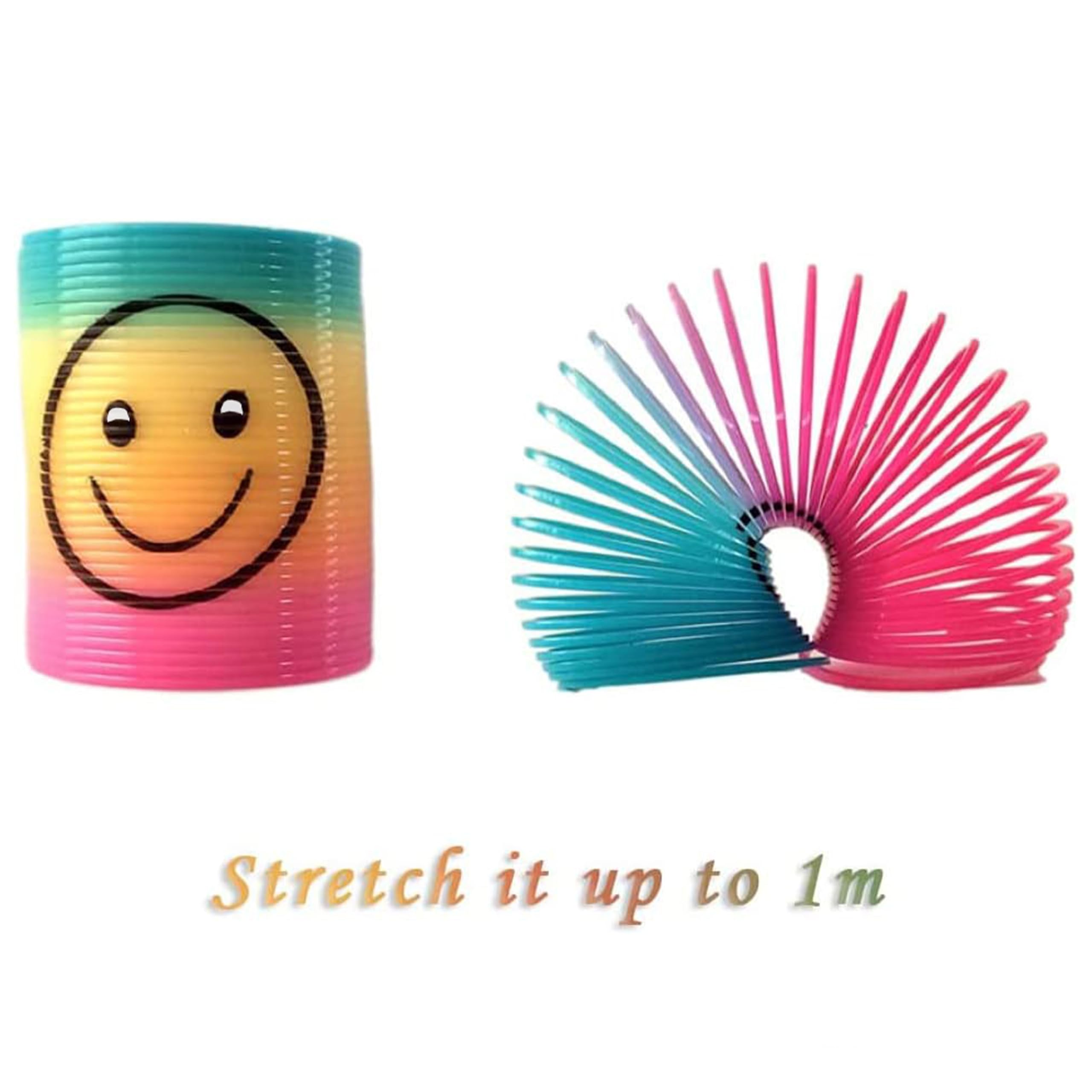 SHATCHI 6Pcs Rainbow Smile Face Spring Toys - Stretches Up to 1 Meter | Plastic 6