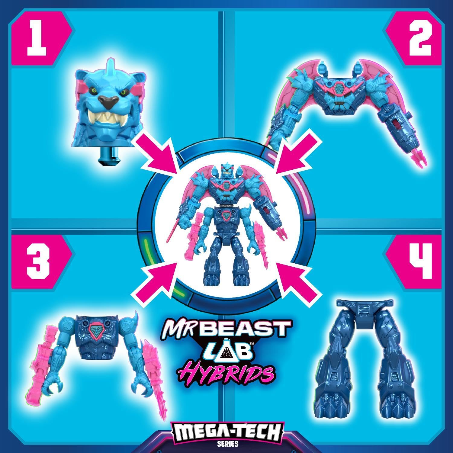 MrBeast Lab Hybrids Mega Pack - 4 Mix & Match Action Figures, 7 Accessories 6
