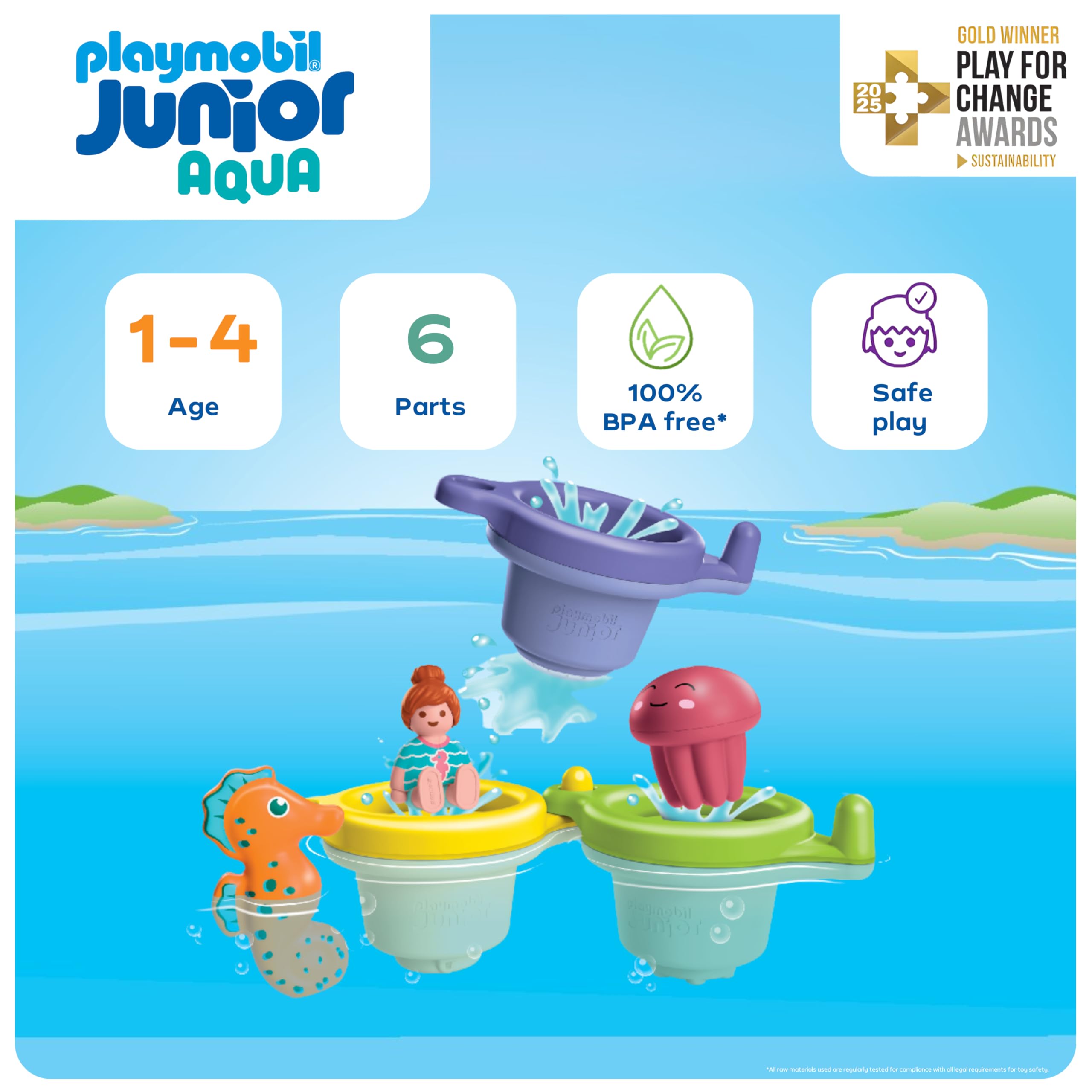 Playmobil JUNIOR AQUA Swimming Cup Set - Water Toy for Toddlers 1+ | BPA-Free, Bio-Based Plastic