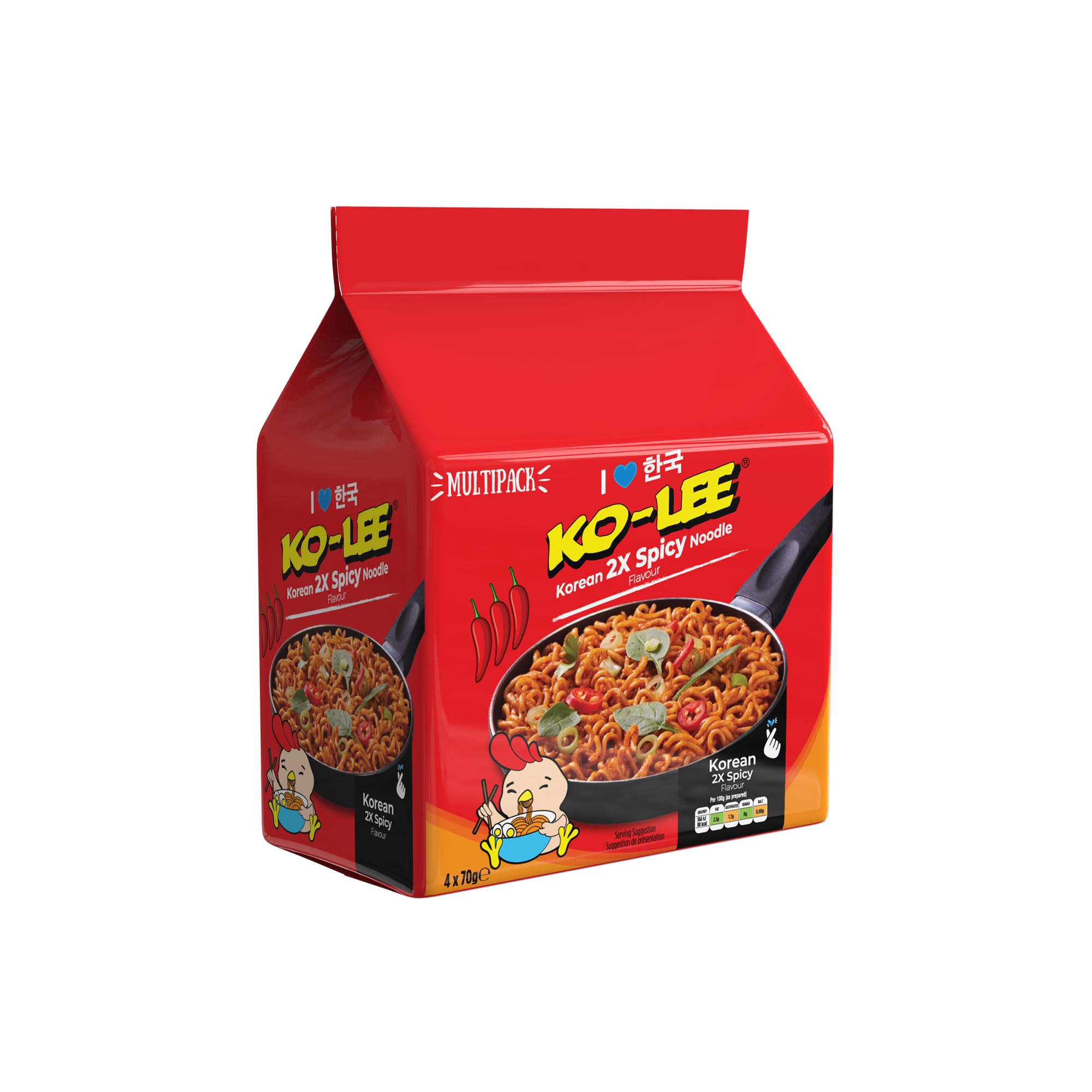 Ko-Lee 2X Spicy Korean Instant Noodles - Halal Certified | 70g Pack of 24