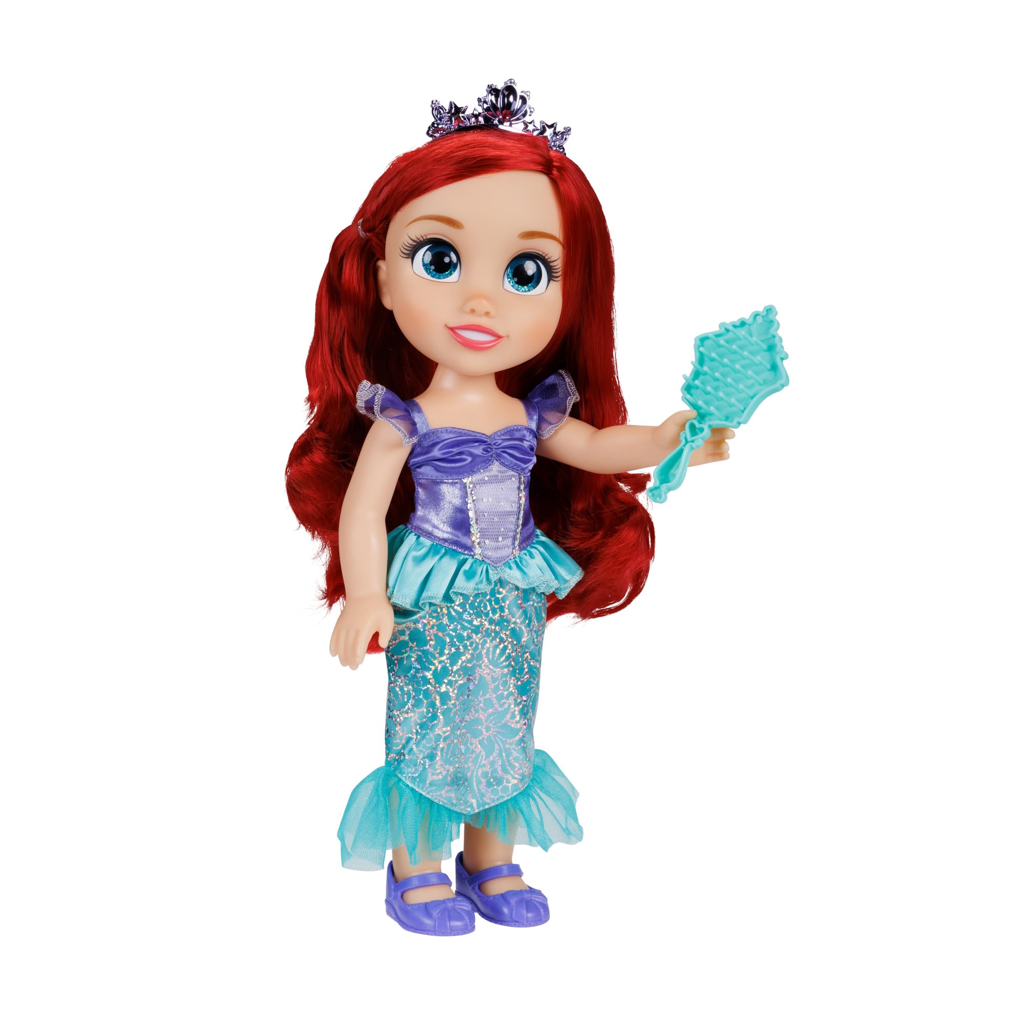 Disney Princess Ariel Doll - 14"/35cm Tall, Articulated, Platinum Holofoil Dress, Tiara, Shoes & Brush | Ages 3+