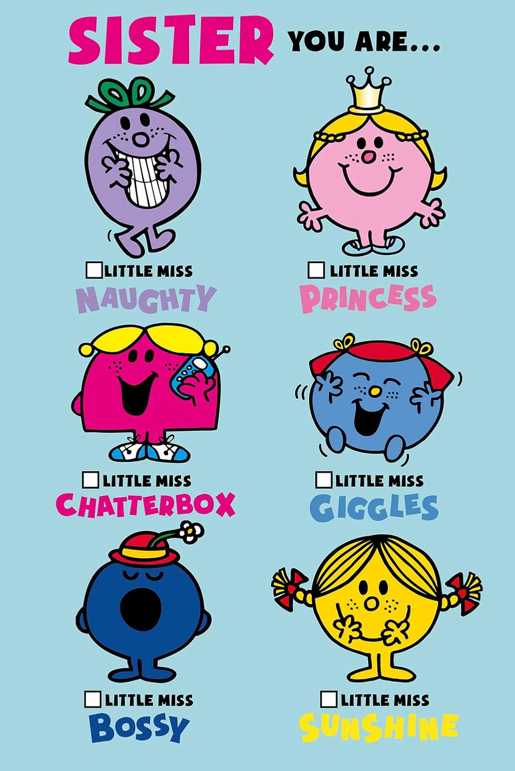 Mr Men & Little Miss, Multi ,7 x 6, MR055 Little Miss Birthday Card, To Your Sis 3