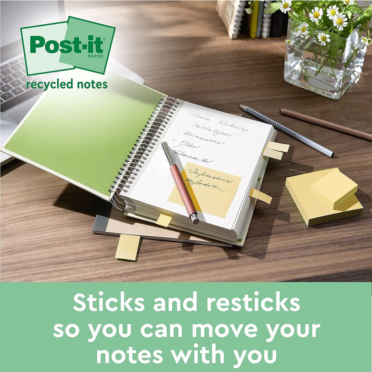 Post-it Recycling Notes - Canary Yellow, 6 Pads of 100 Sheets Each | 100% Recycled Paper 4