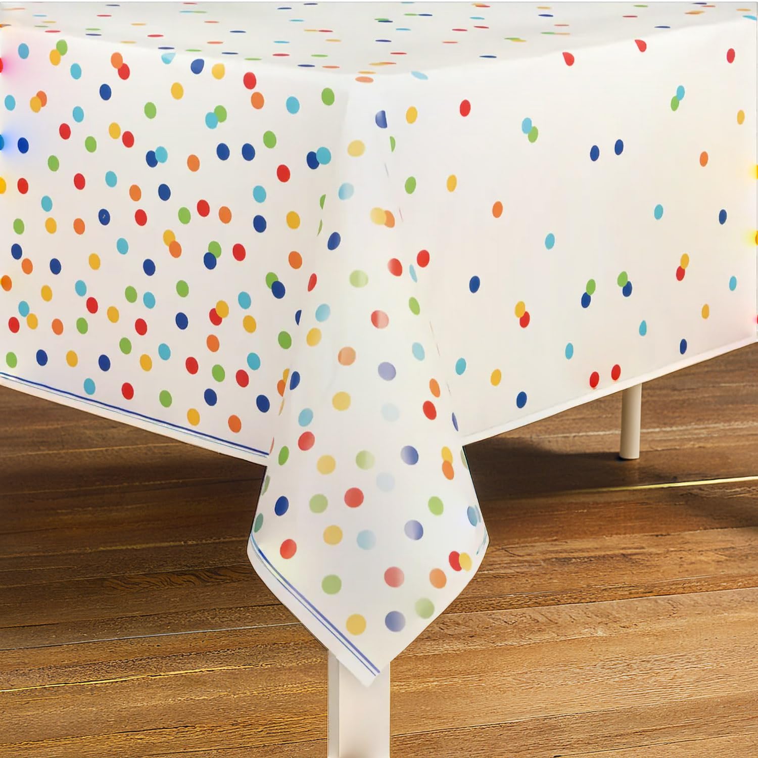 Unique Party Rainbow Polka Dot Plastic Tablecloth - 7ft x 4.5ft | Spill Resistant | Multicolor 3