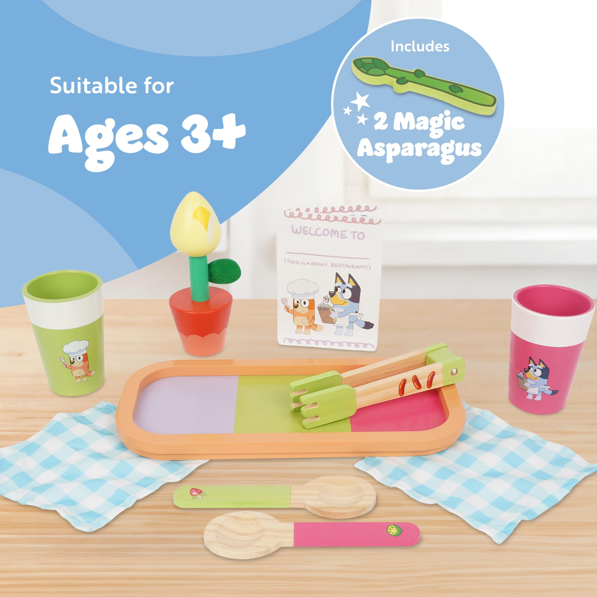 Bluey Dine In with Bluey Wooden Toy Set - 32-Piece Role-Play Kit | FSC-Certified Wood 5