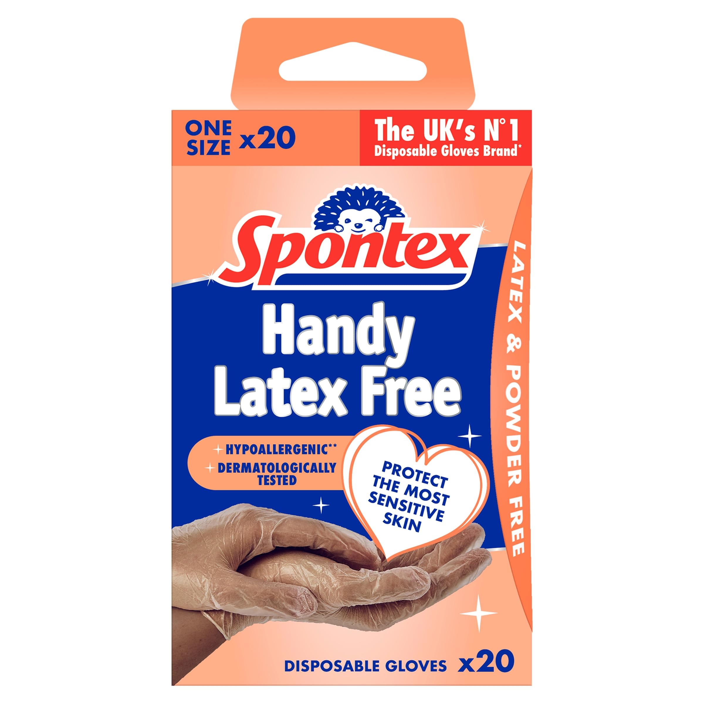 Spontex Handy Latex Free Disposable Gloves - Vinyl, White & Blue, One Size | 20 Count