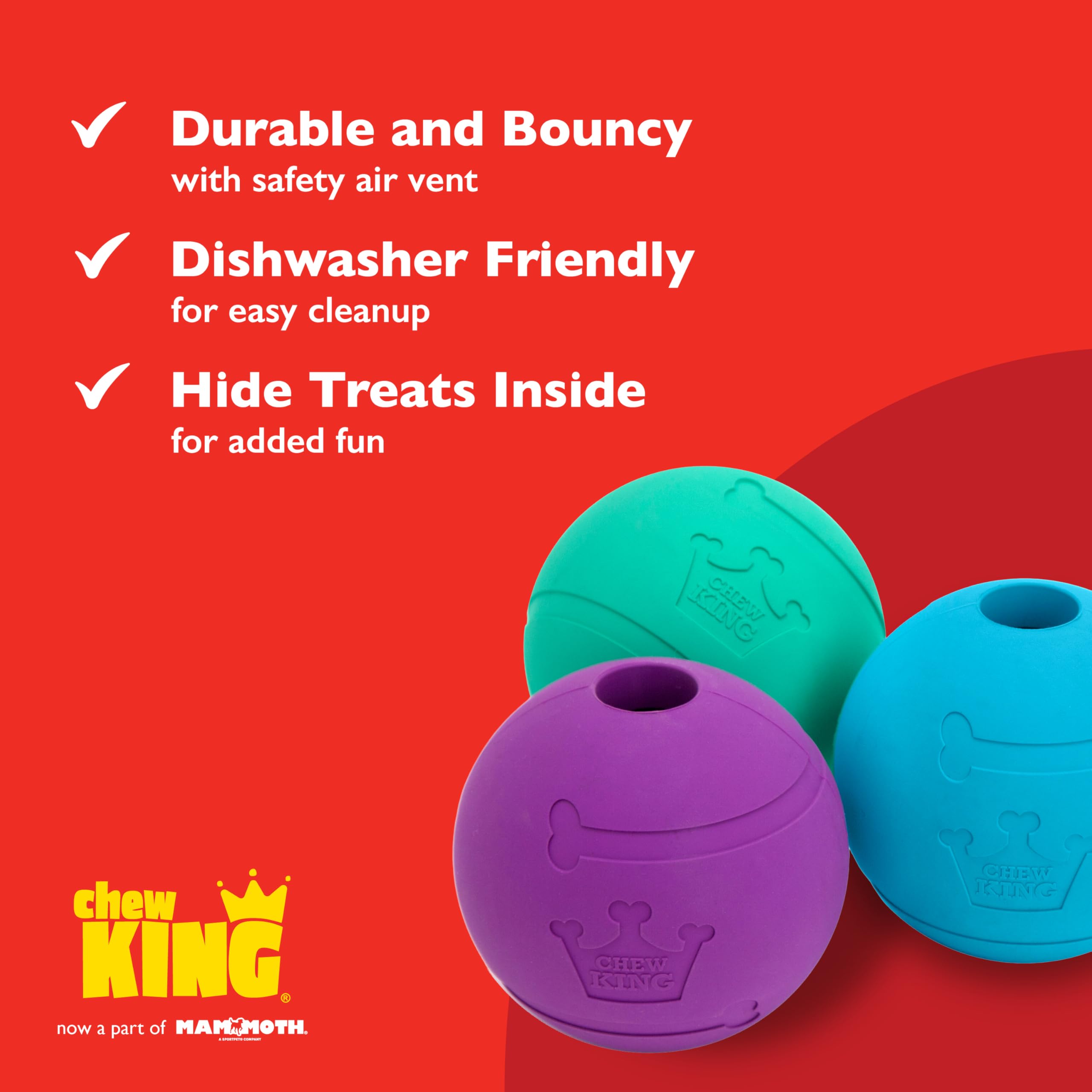 Chew King Extremely Durable Natural Rubber Fetch Balls - 3 Inch, 3 Count 3
