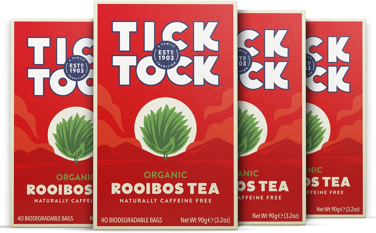 Tick ​​Tock Bio Rooibos Tee, koffeinfrei, 160 Teebeutel (4 x 40)