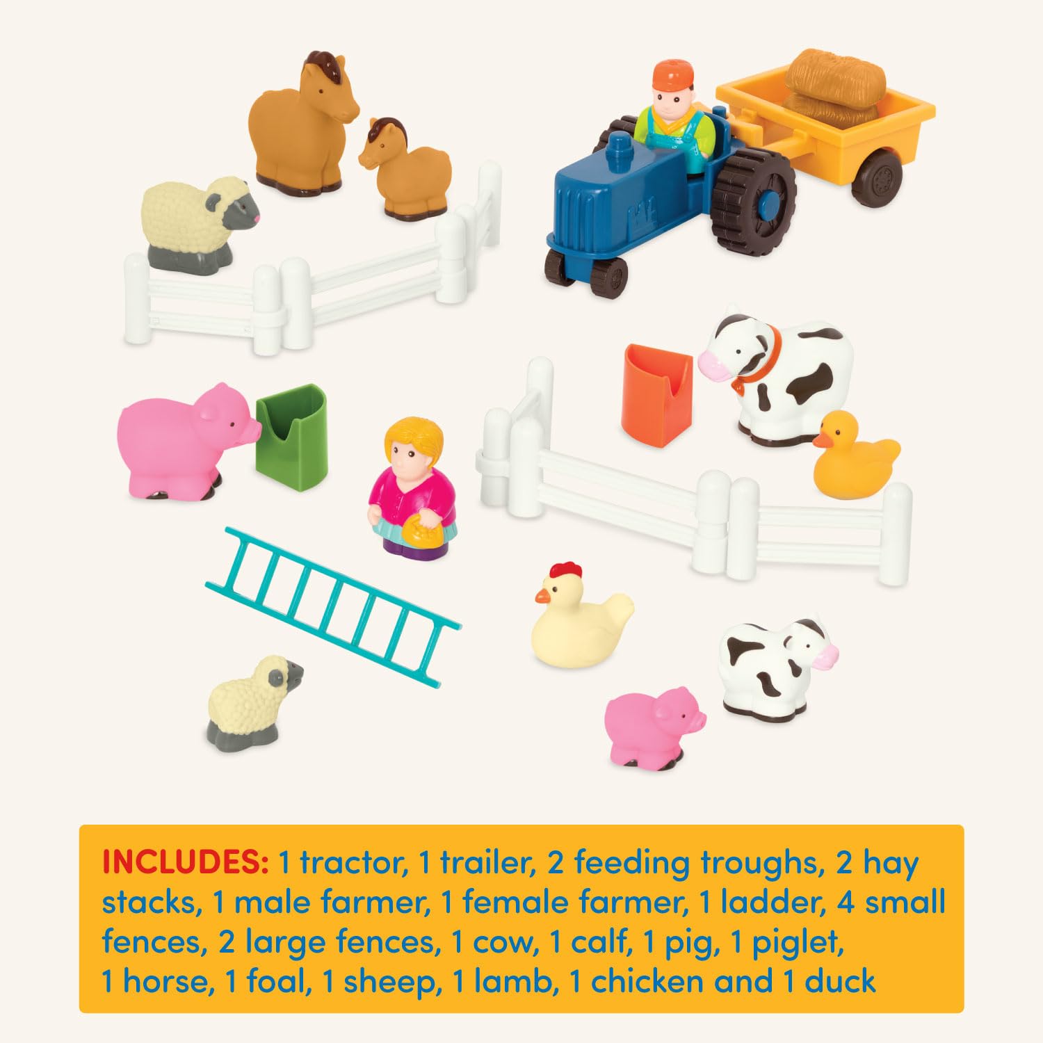Battat Farm Animal Play Set - 25-Piece Farm Playset with Tractor, Animals & Fences 4