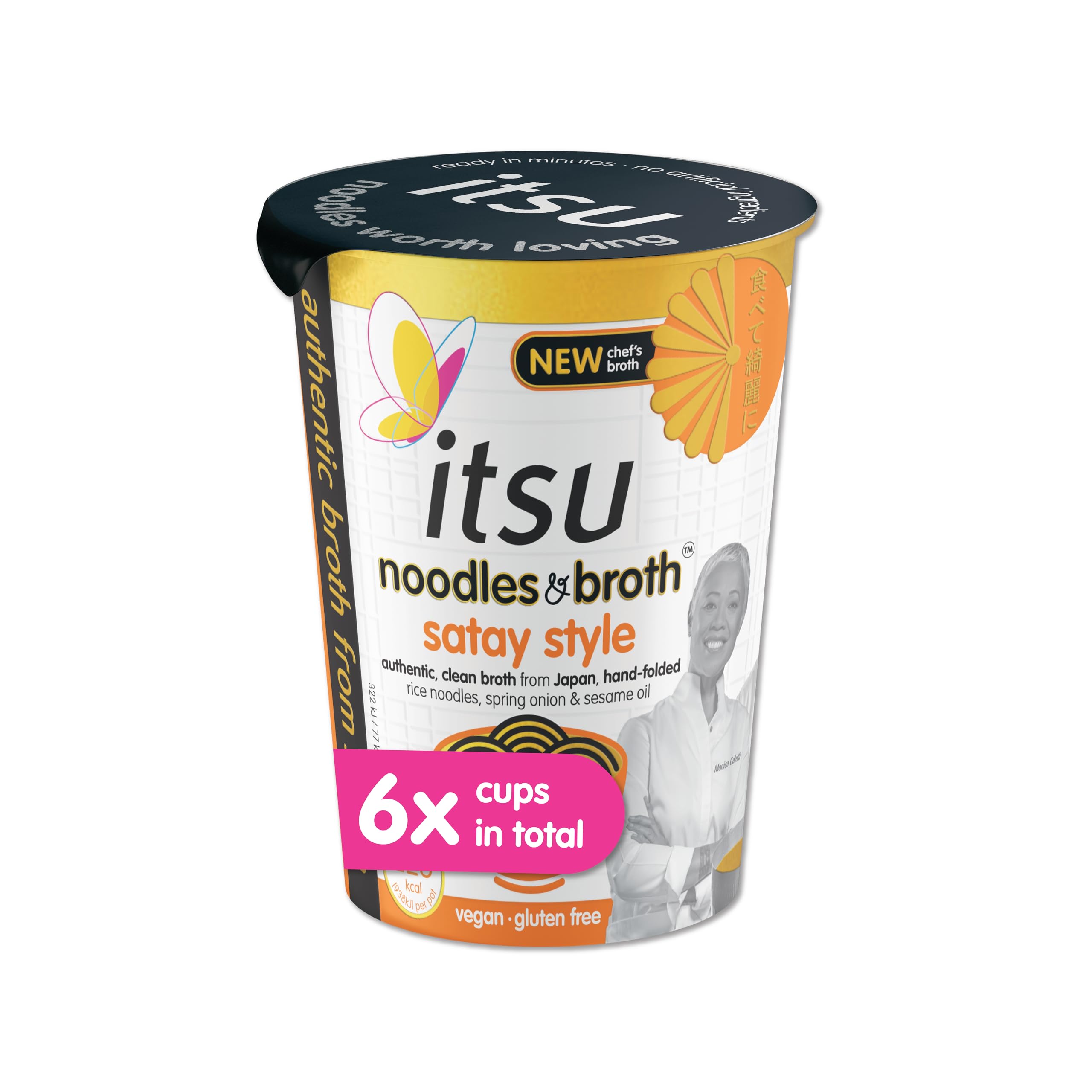 Itsu Satay Style Instantnudeln &amp; Brühetopf 66 g – Glutenfrei, Vegan, Fettarm – 6er-Pack