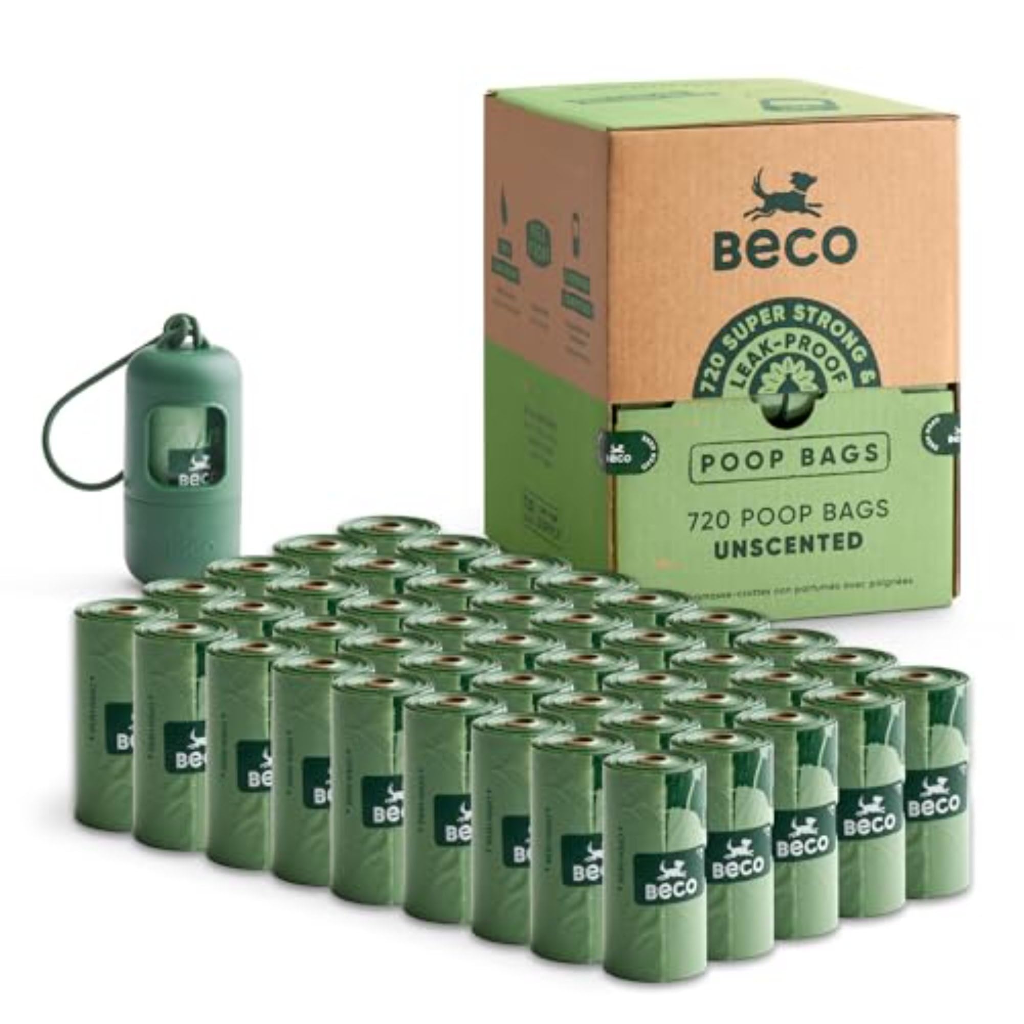 Beco Dog Poo Bags - 720 Count Unscented Bags | 94% Recycled Plastic | Leakproof