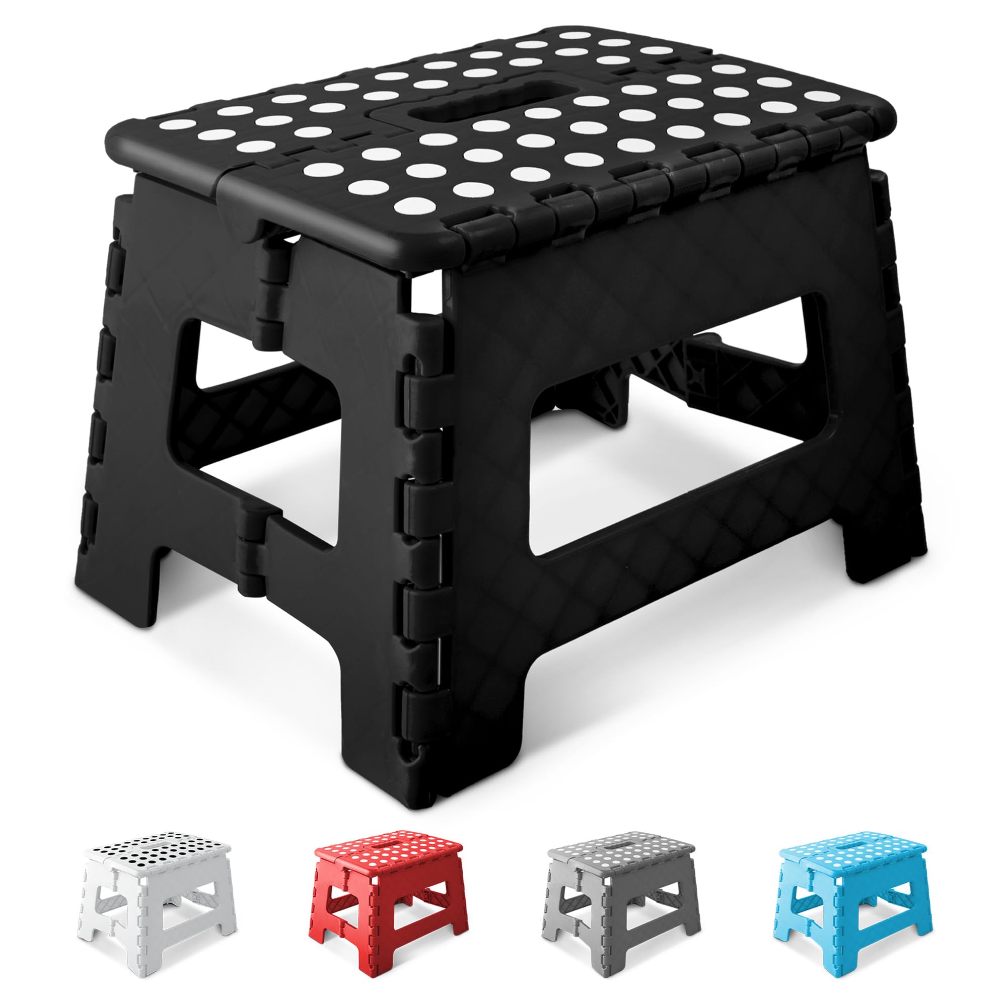 KEPLIN 9 Inch Folding Step Stool - Heavy Duty Plastic | 150kg Capacity | Black
