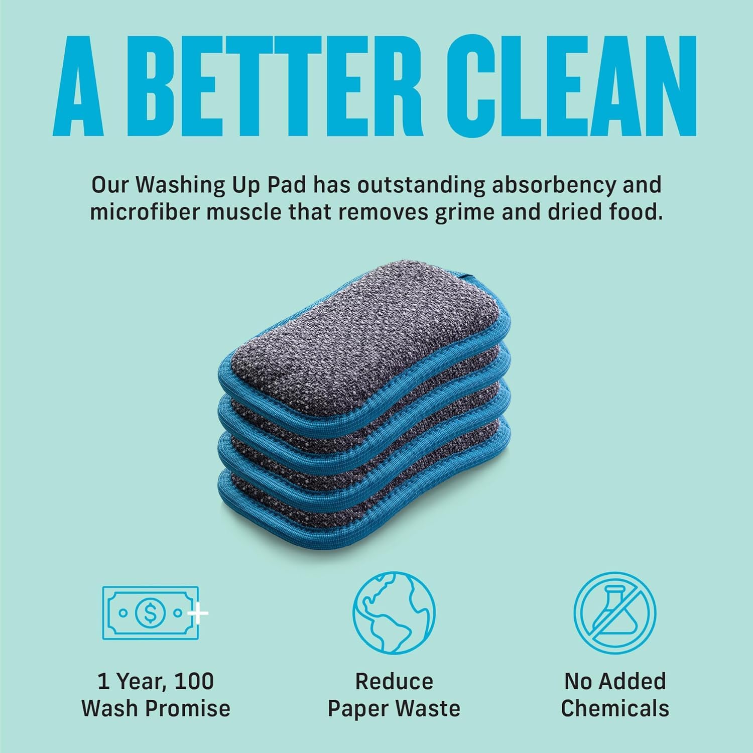 E-Cloth Washing Up Pad - Reusable Kitchen Scrubber | Pack of 4 | Blue 4