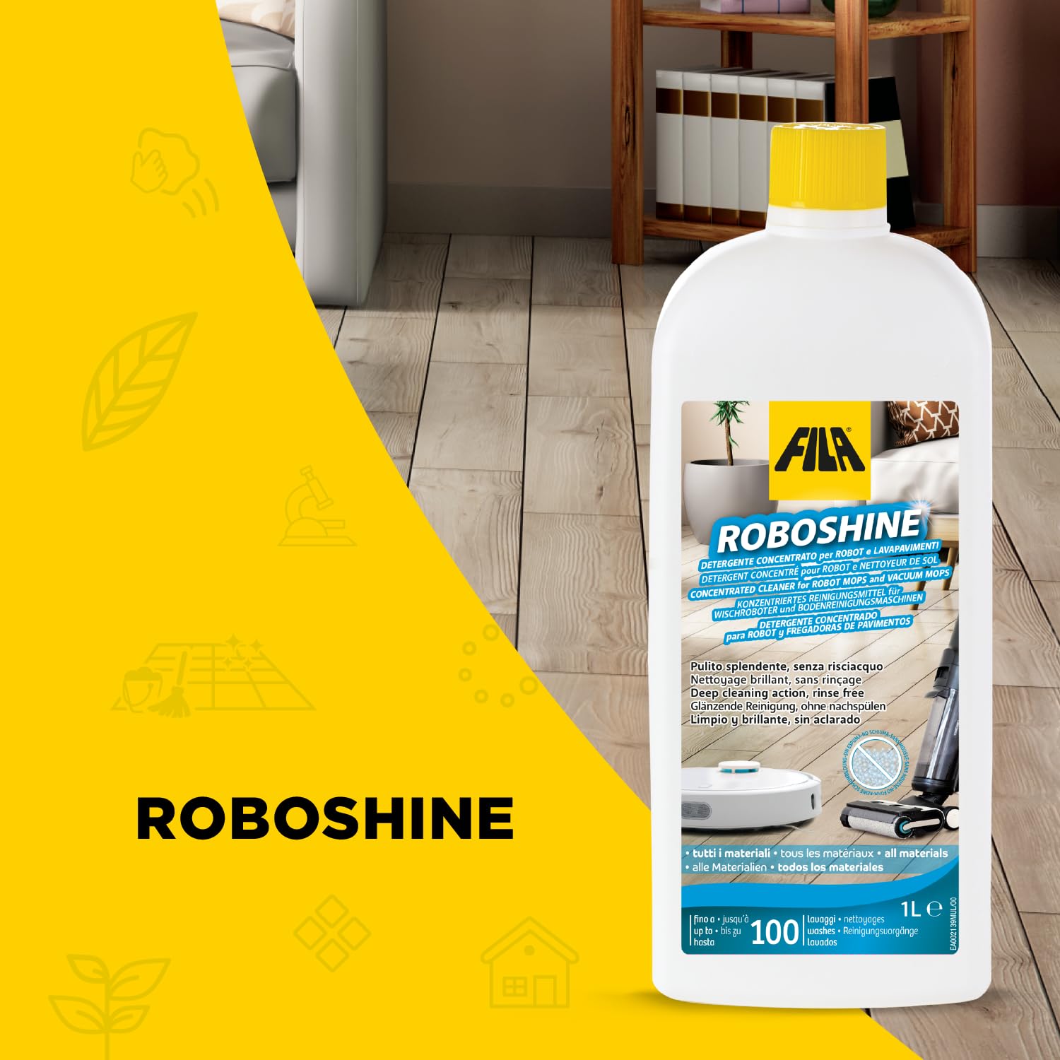 FILA Surface Care Solutions ROBOSHINE Robot Vacuum Cleaner Detergent | 1L | Spring Scent | Non-Foaming