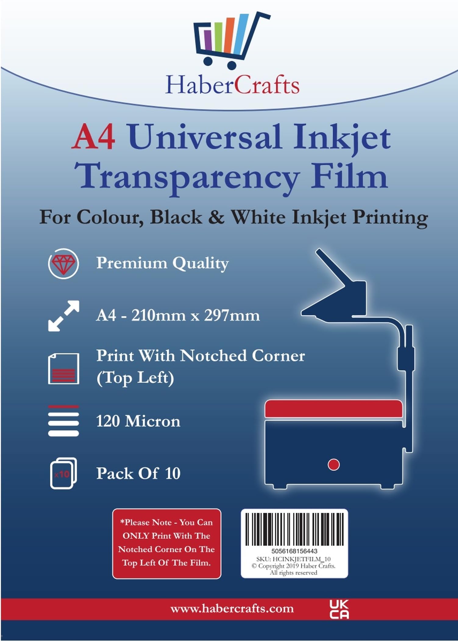Habercrafts Universal Inkjet Transparency Film - A4 Clear OHP Sheets | 120gsm | 10 Pack