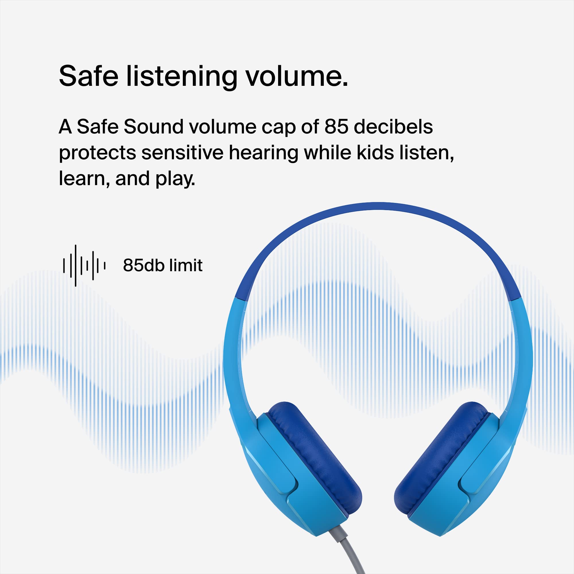 Belkin SOUNDFORM Mini Wired On-Ear Headphones for Kids - 85dB Limit, Built-in Mic | Blue