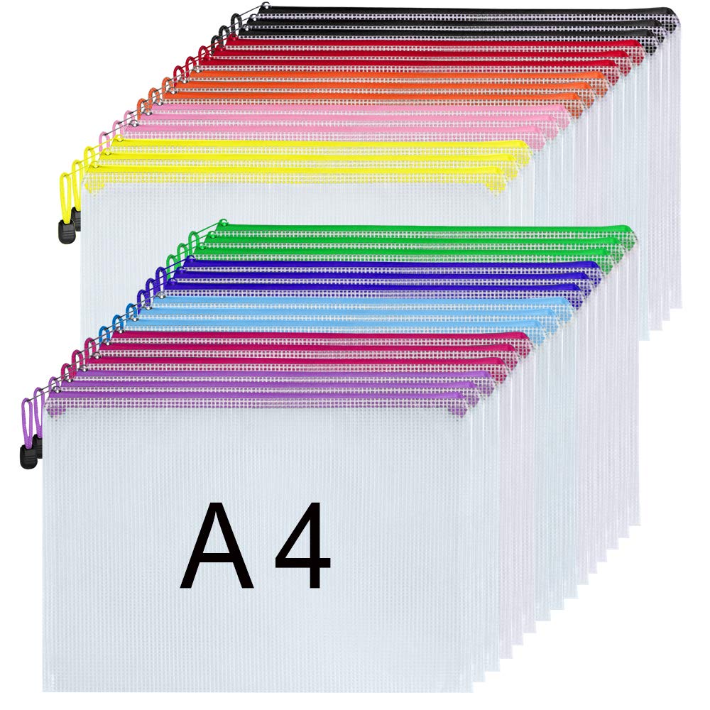NORTHERN BROTHERS 30PCS A4 Zip Wallets - Waterproof PVC Document Folders with Zipper Closure