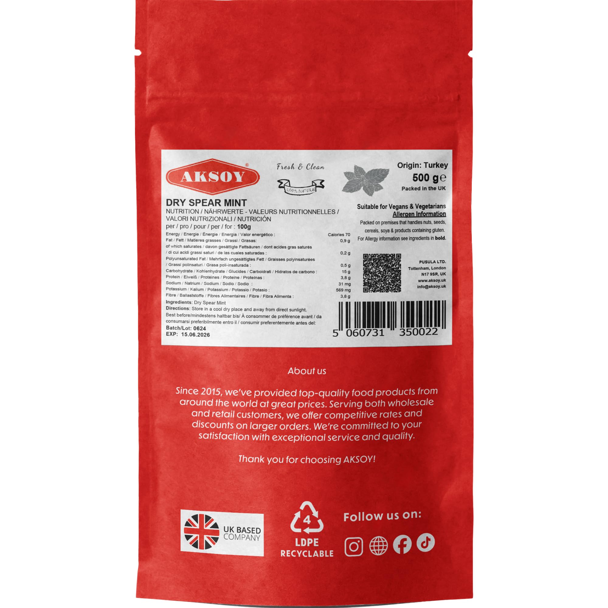 AKSOY Dried Peppermint Leaf - All-Natural Whole Spice for Tea & Cooking | 500g 5