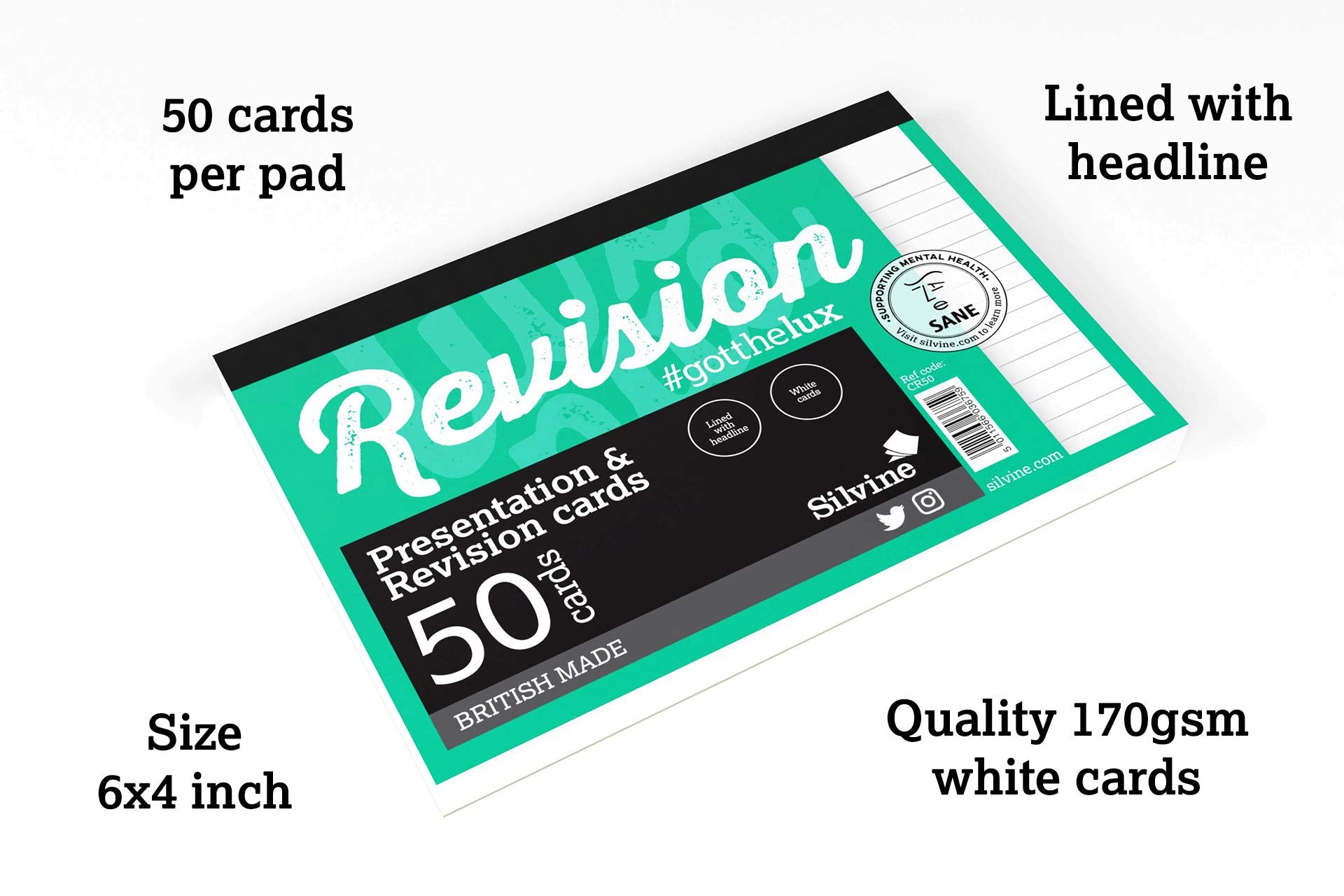 Luxpad A6 Gluebound Revision & Presentation Cards - White. 50 Lined Cards Per Pad (6x4") 4