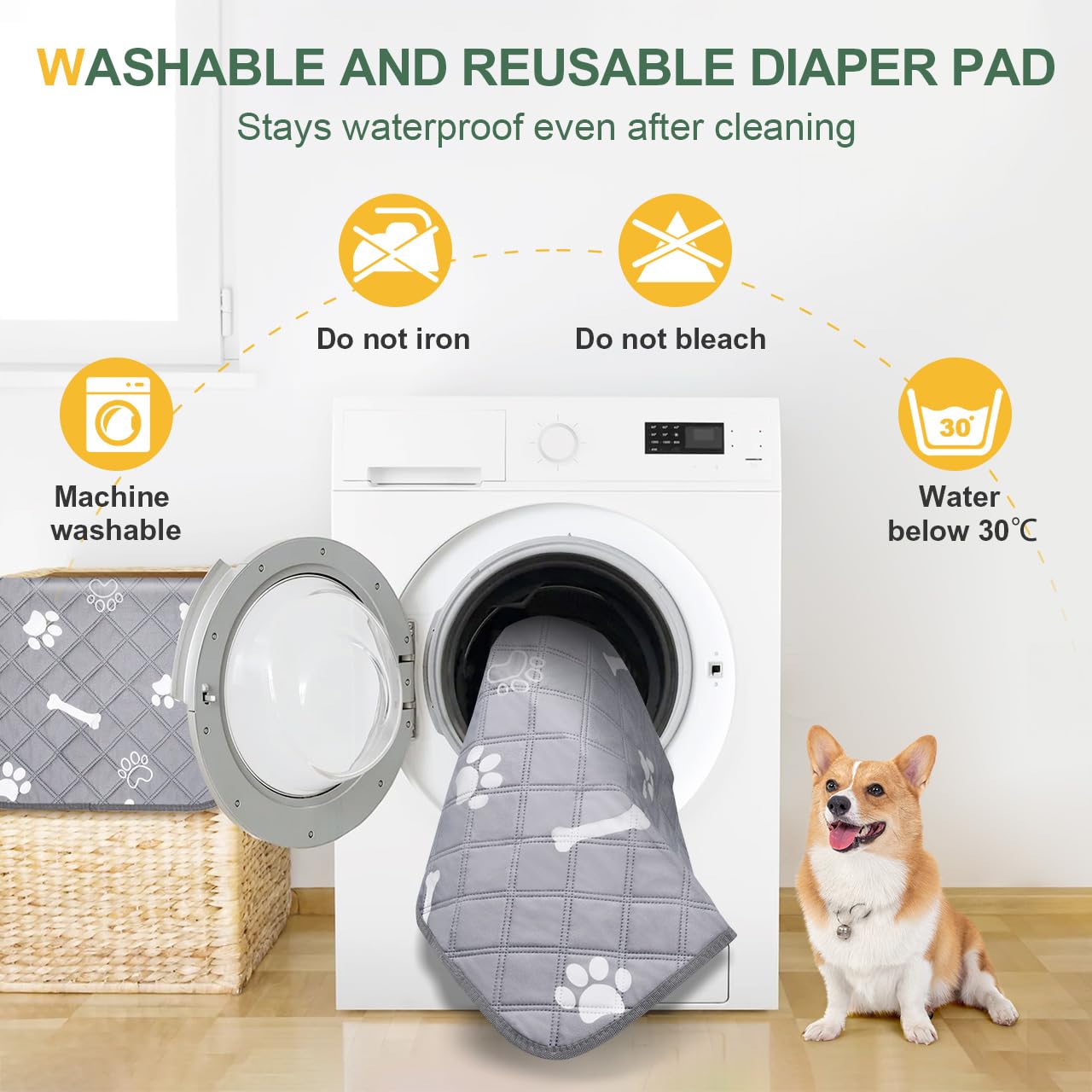 Gimars Reusable Dog Training Pads - 2 Pack Washable, 120x90cm, 4-Layer Absorbent | Grey 6