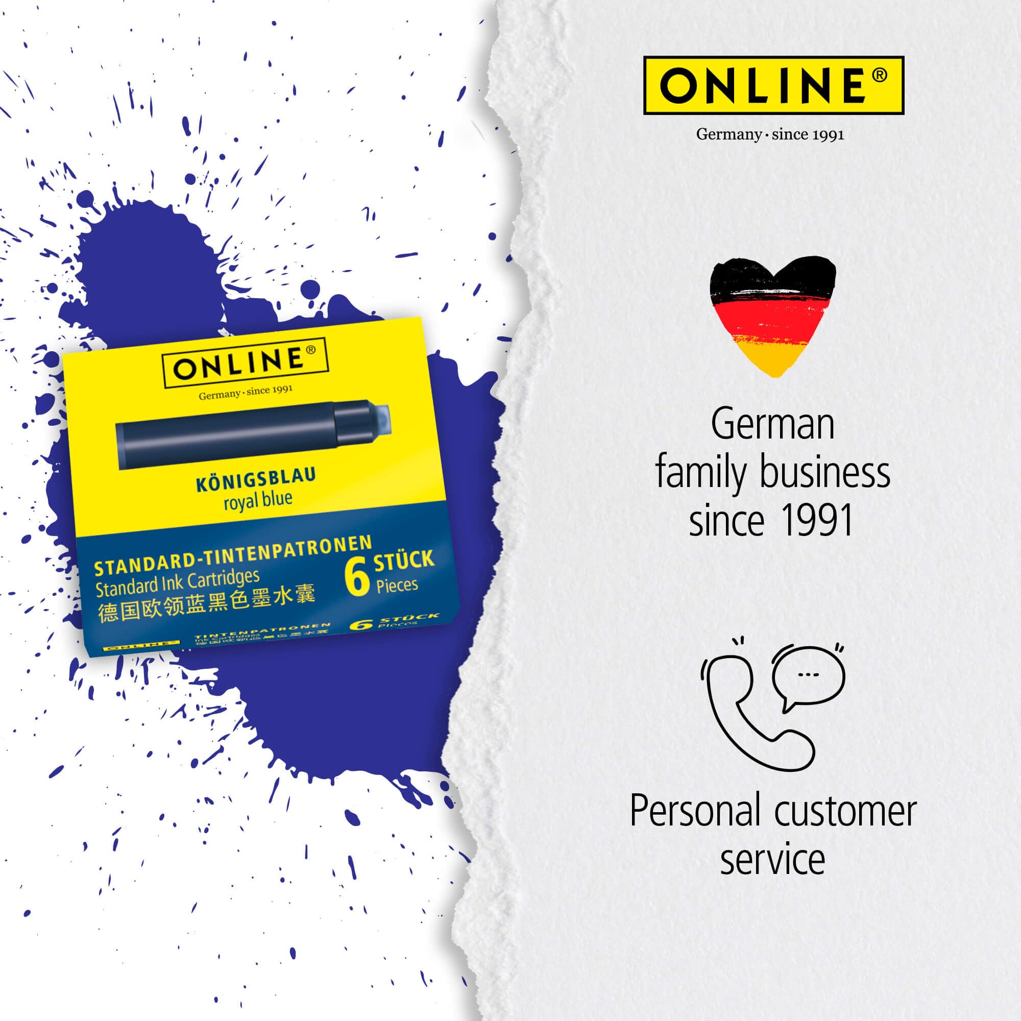 Online Pen Refills - Royal Blue Ink Cartridges for Standard Fountain Pens | Box of 6 6